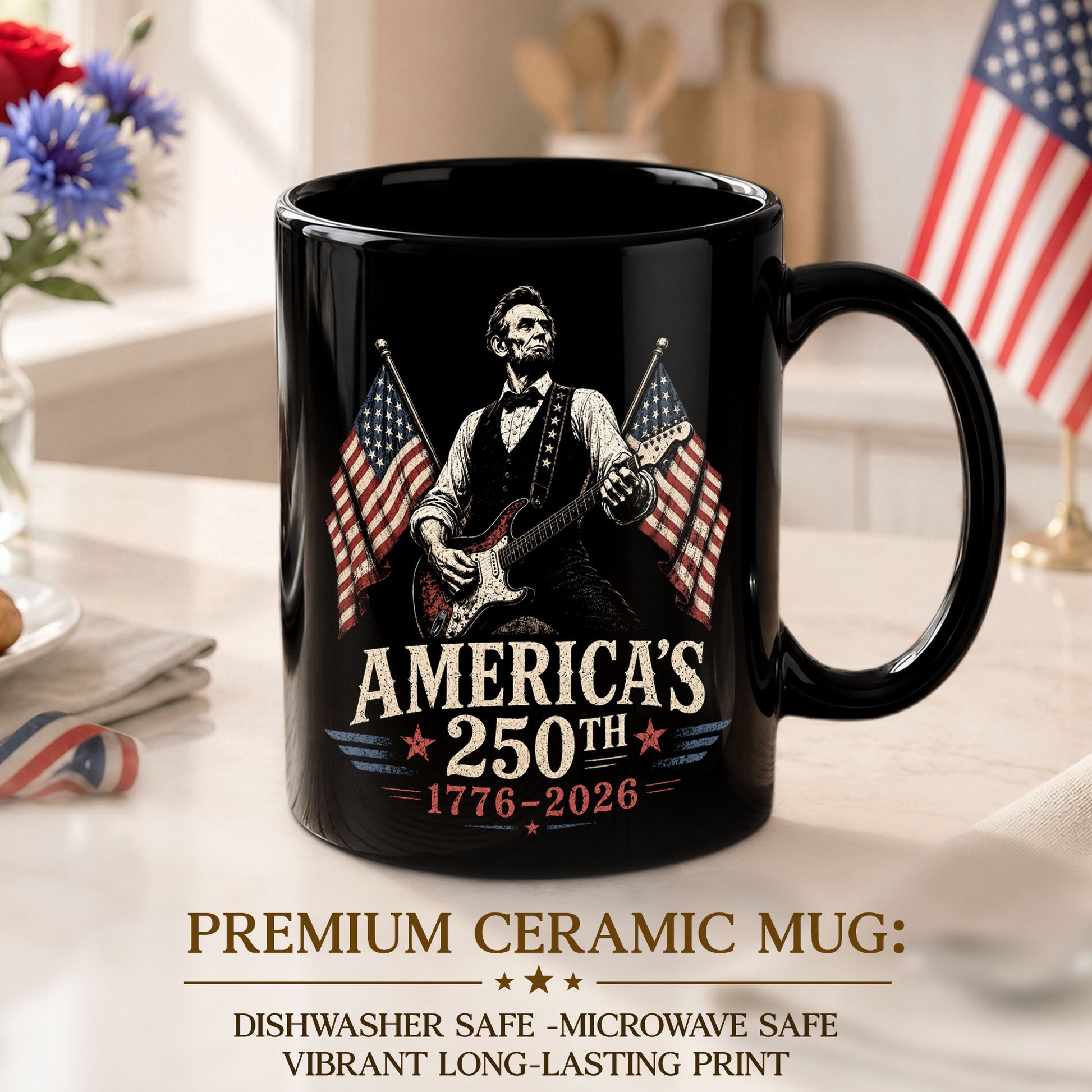 1776 2026 Mug 250th Abraham Lincoln Rock Guitar Patriotic American Ceramic Cup - Rust Field Wear