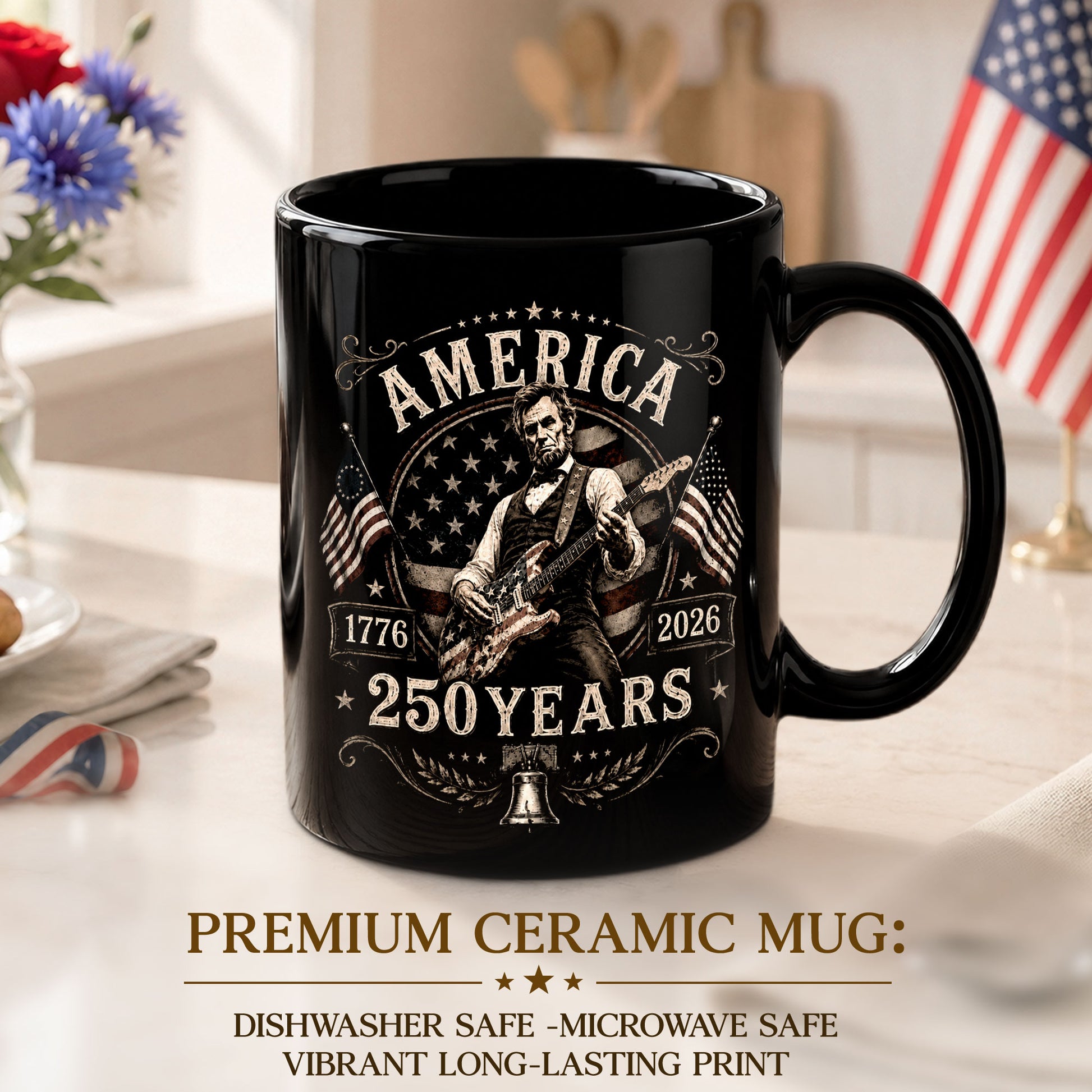 250 Years 1776 2026 Mug Abraham Lincoln Rock Guitar Liberty Bell Patriotic Cup Gift - Rust Field Wear