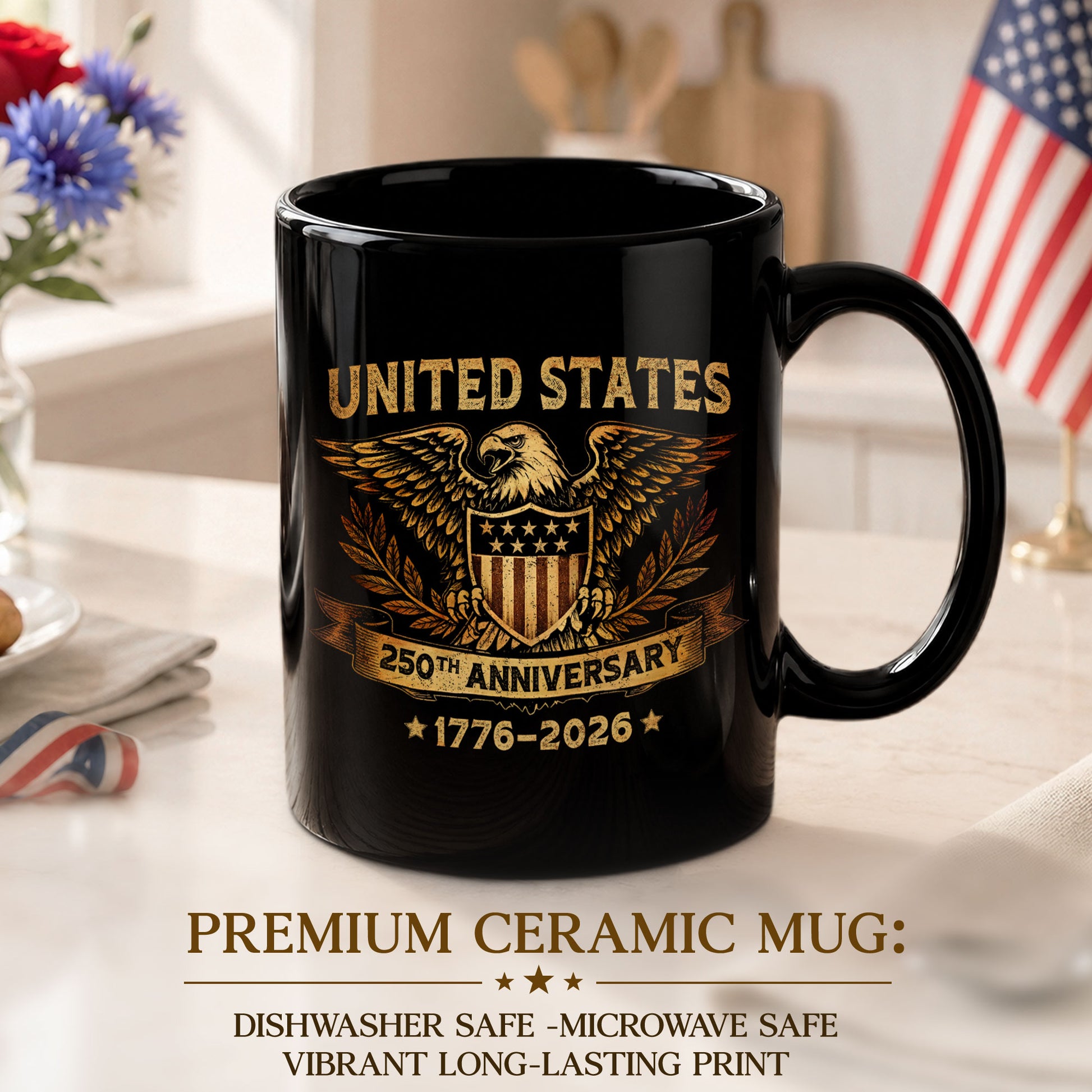 United States 250th Anniversary 1776-2026 Patriotic Eagle Shield Commemorative Mug - Rust Field Wear
