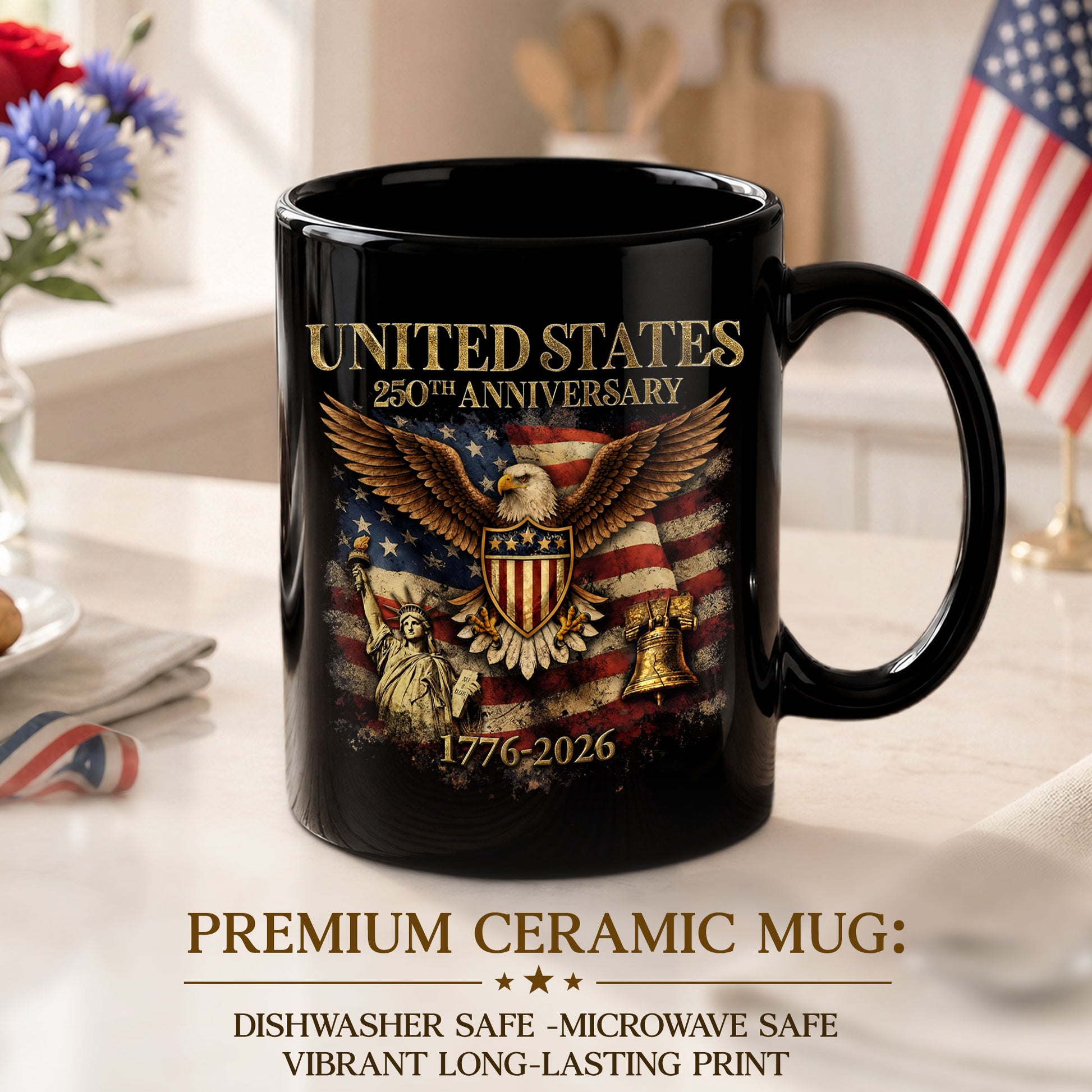 USA 250 Years 1776-2026 Patriotic Symbols Statue of Liberty Eagle Anniversary Mug - Rust Field Wear