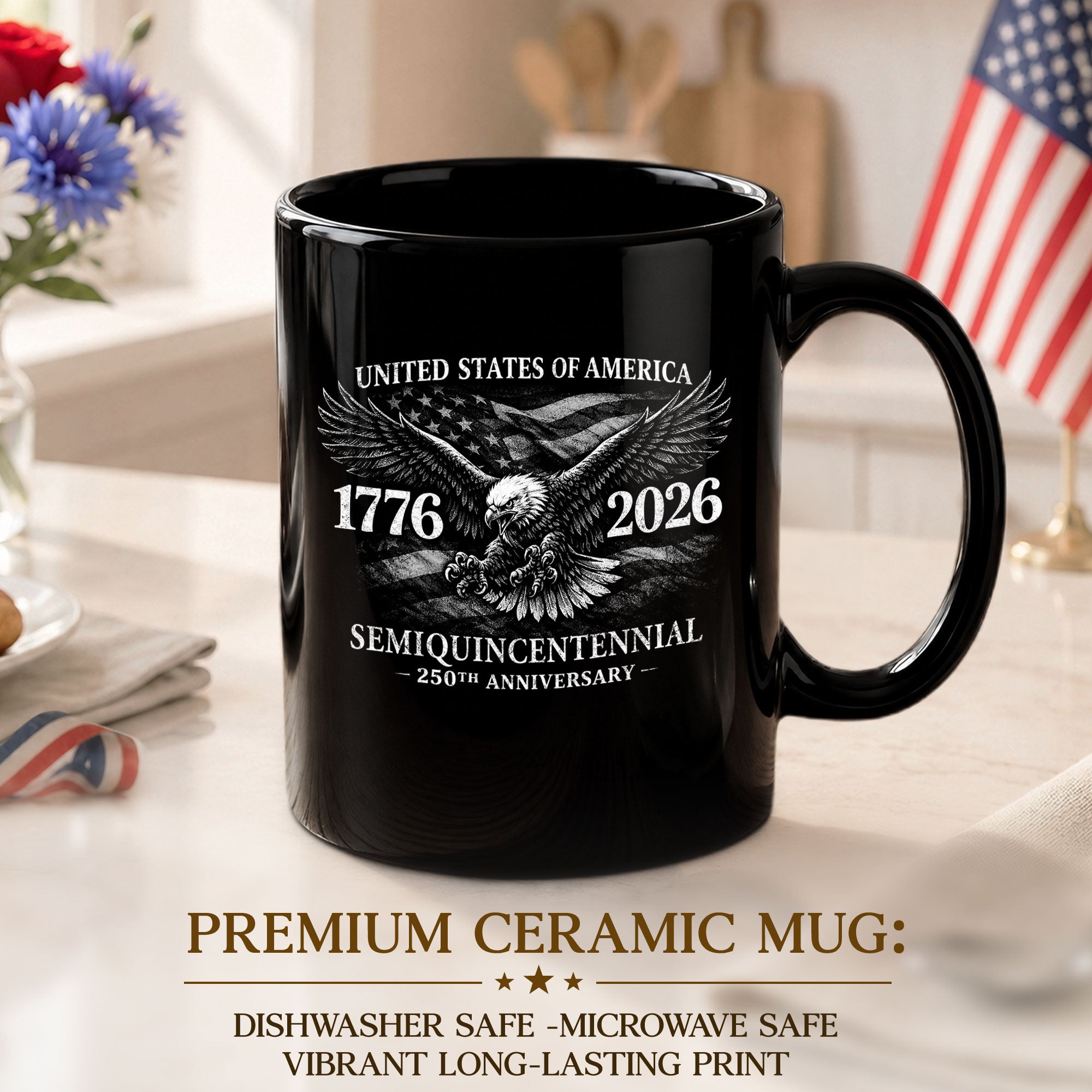 United States 250th Anniversary 1776-2026 Patriotic Eagle Commemorative Black Mug
