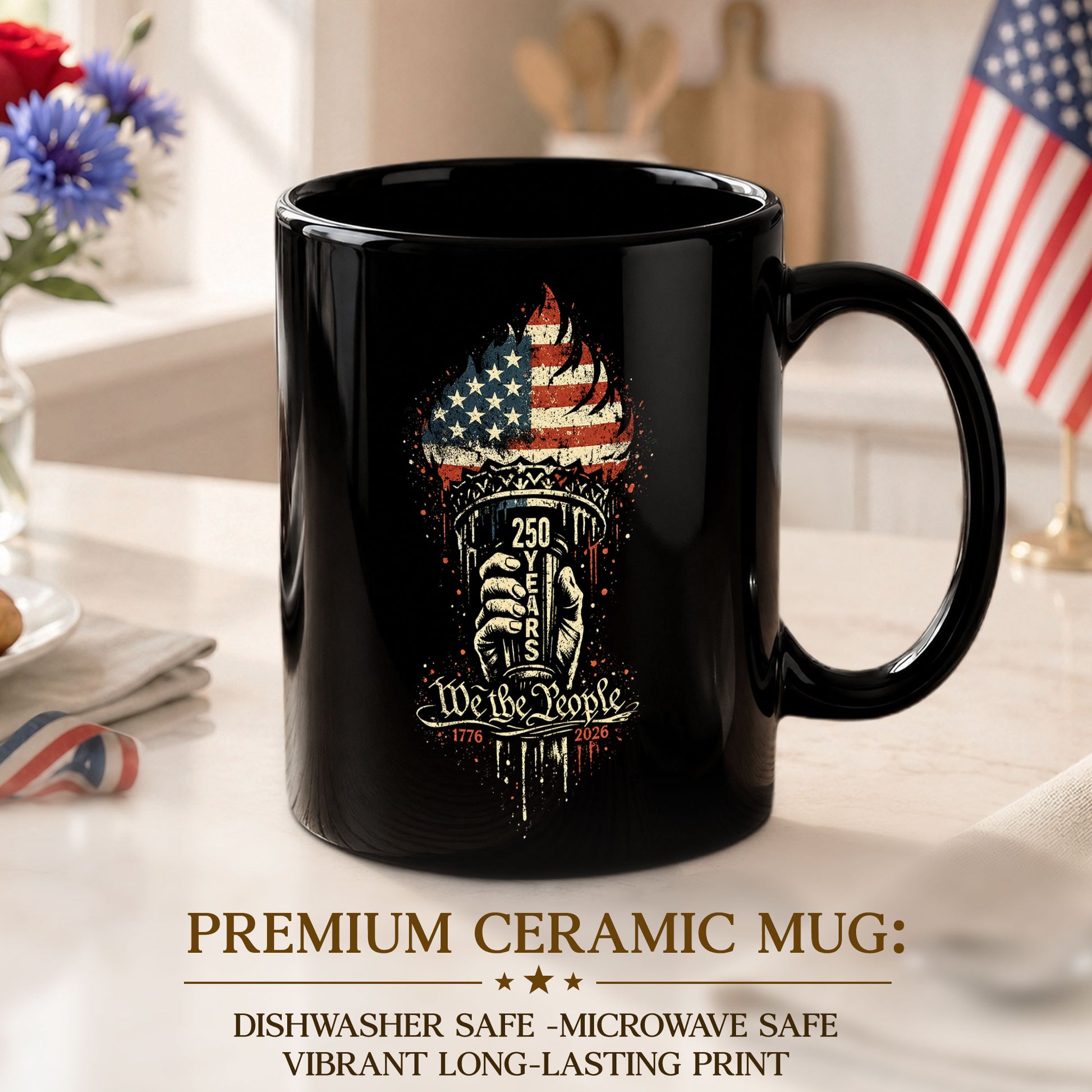 250 Years 1776 2026 Mug We The People Statue of Liberty Torch Ceramic Cup Gift - Rust Field Wear