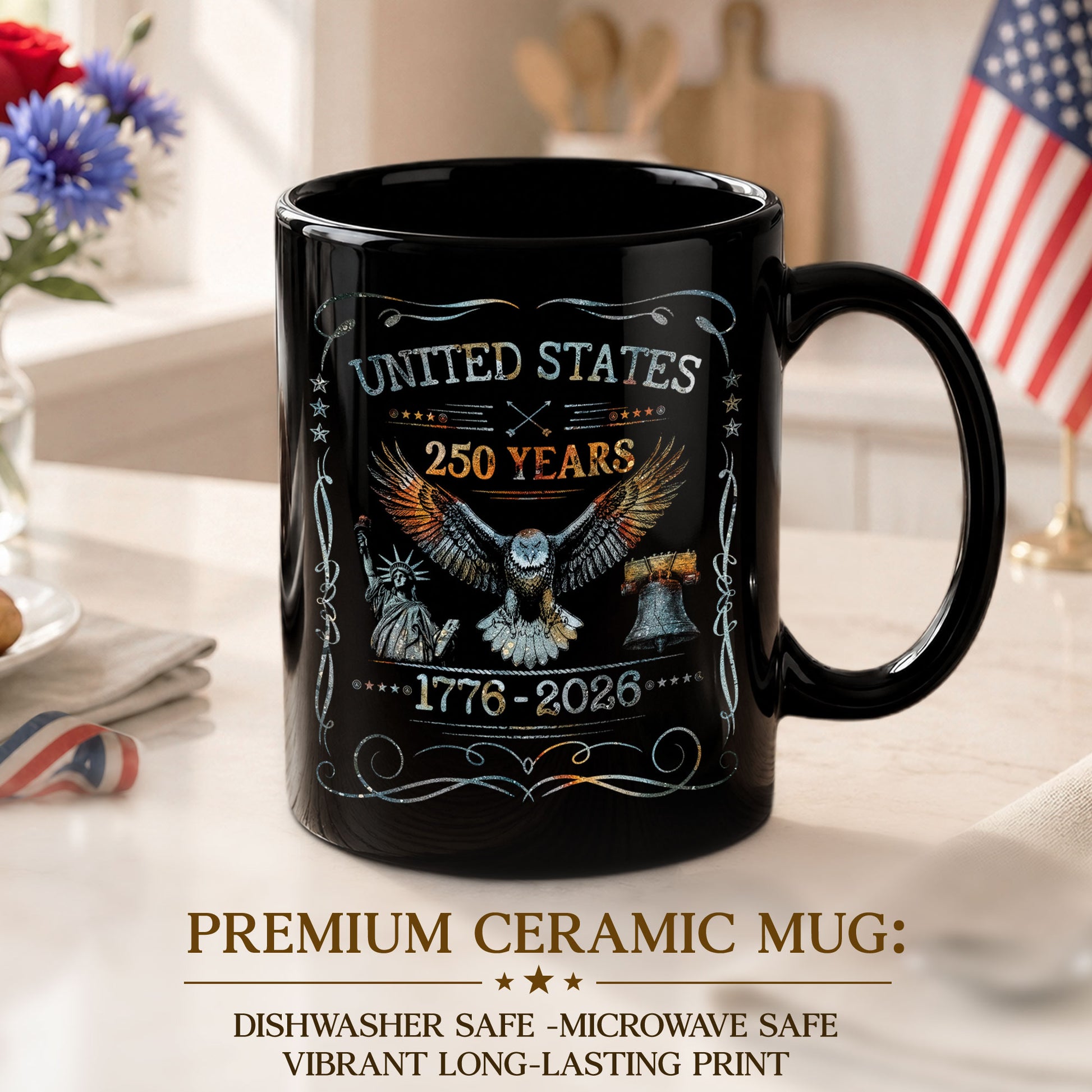 250 Years 1776 2026 Mug United States Patriotic Eagle Liberty Bell Ceramic Cup - Rust Field Wear