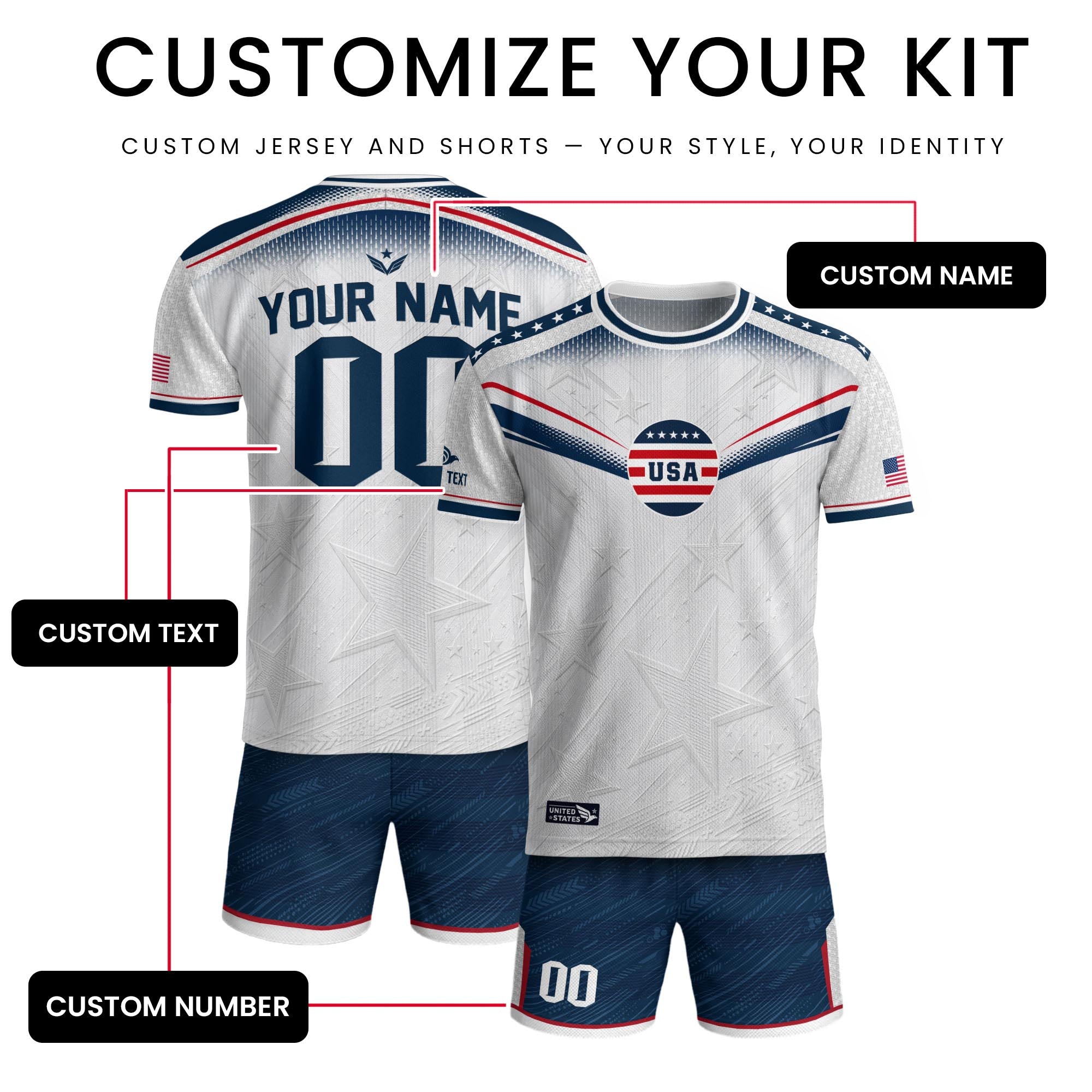 Personalized USA White Soccer Jersey - Custom Name & Number Patriotic Sports Gear