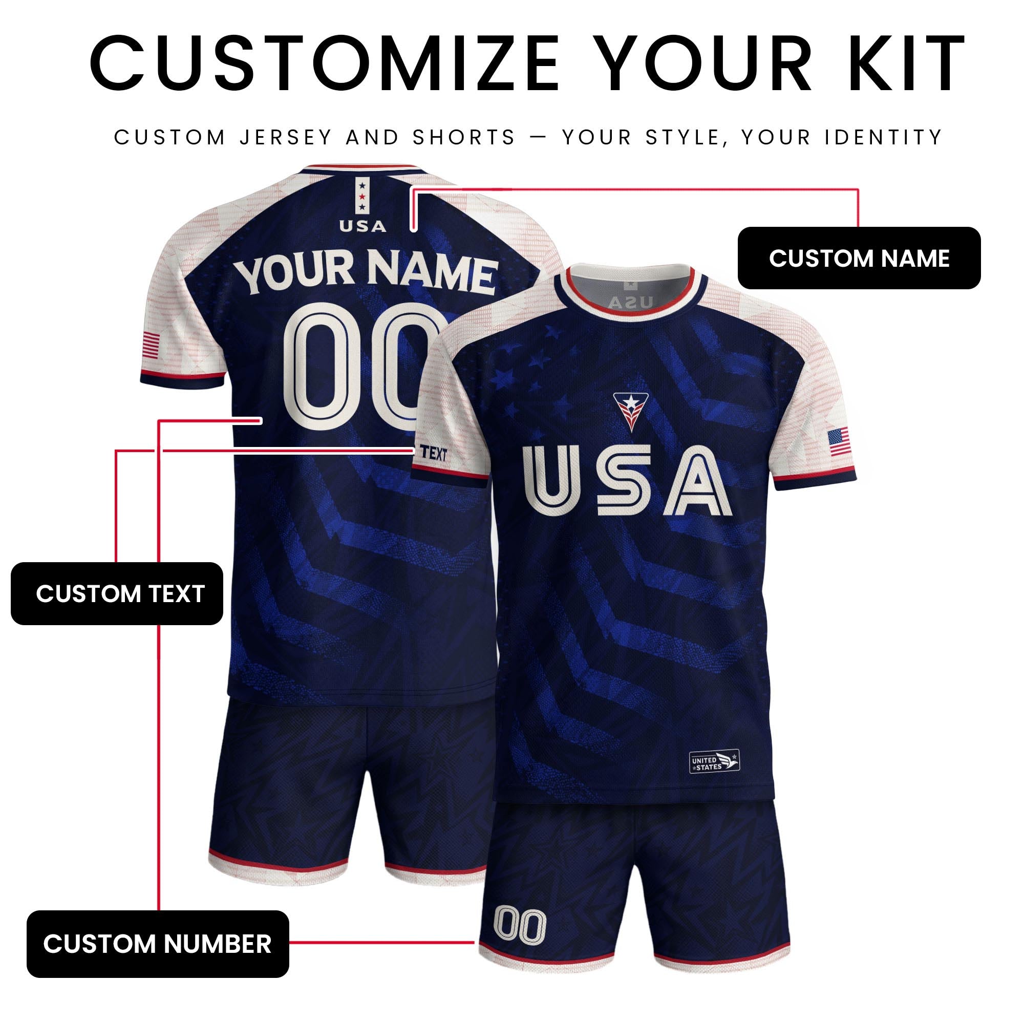 Custom Dark Blue USA Soccer Jersey - Personalized Name & Number American Sports Gear