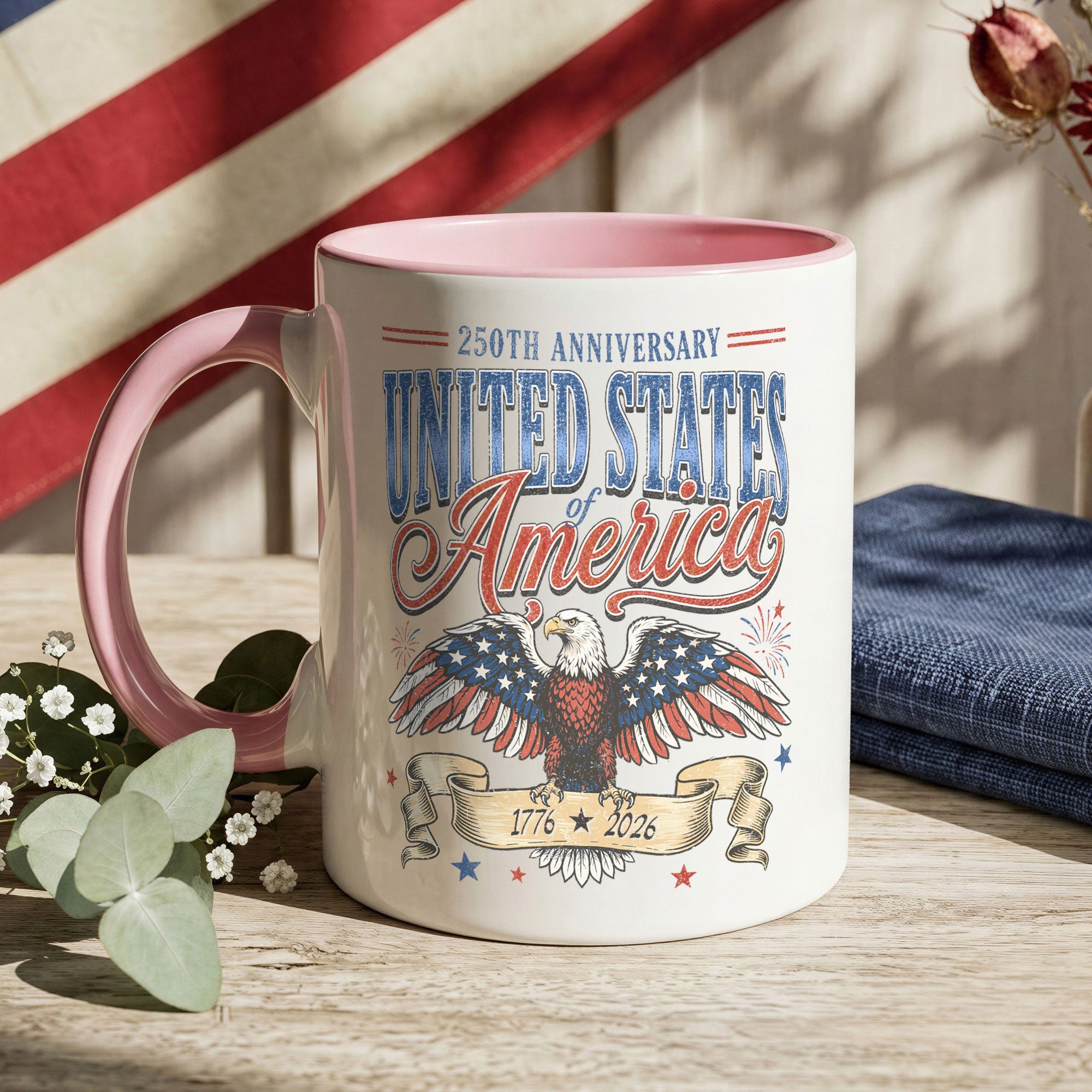 United States 250th Anniversary Accent Mug American Eagle 1776 2026 Patriotic Cup