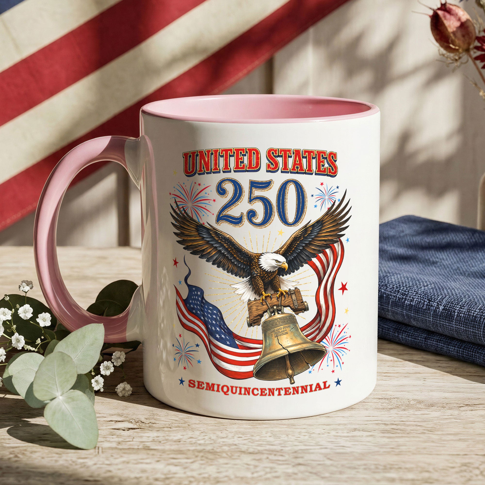 United States Accent Mug American Eagle Liberty Bell Patriotic Fireworks Gift Cup