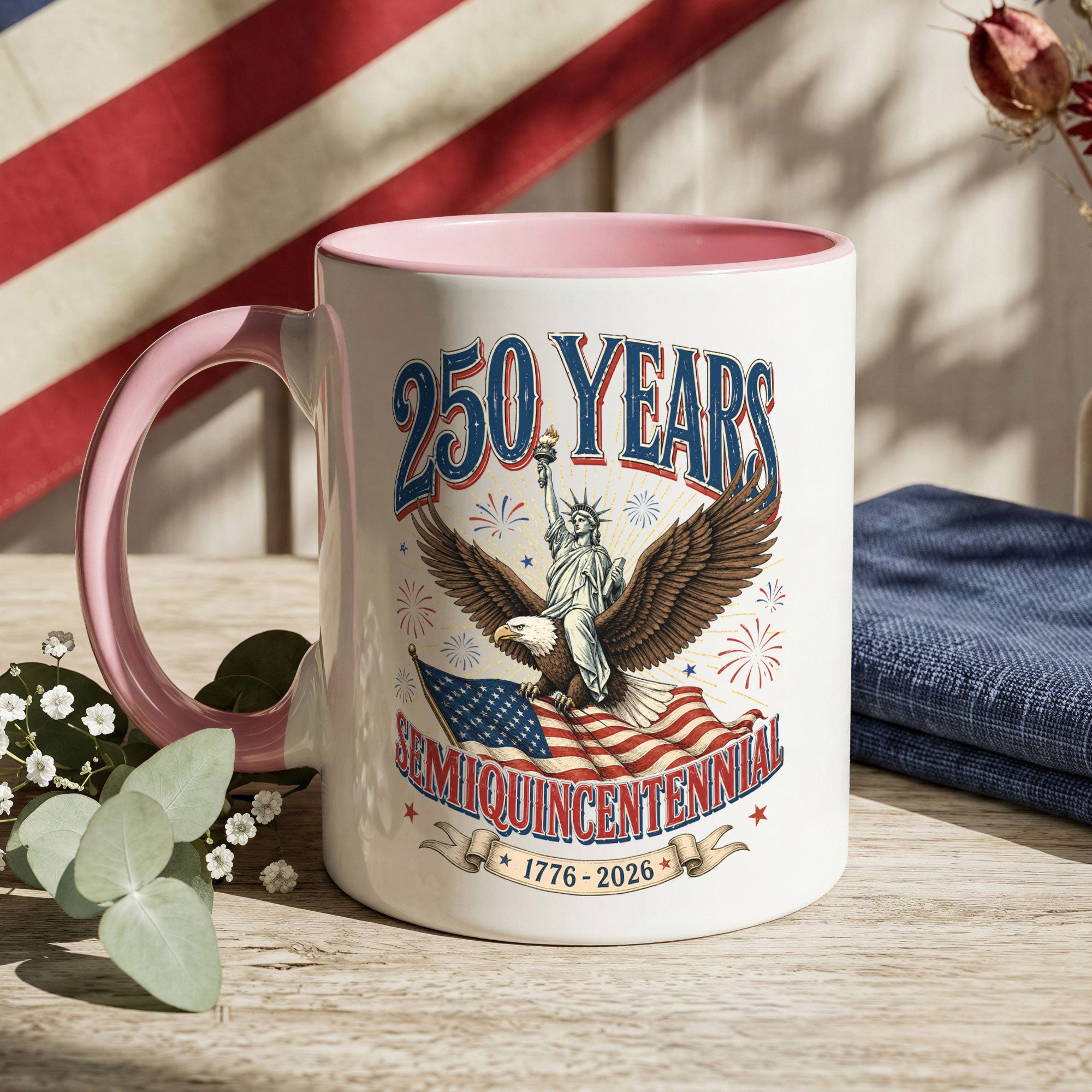Patriotic Gift Accent Mug Statue of Liberty Riding American Eagle Graphic 1776 2026 Cup