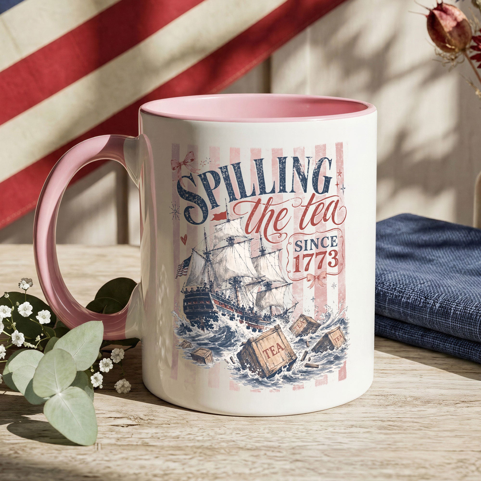Patriotic Spilling The Tea Since 1773 Accent Mug Gift For American History Lovers
