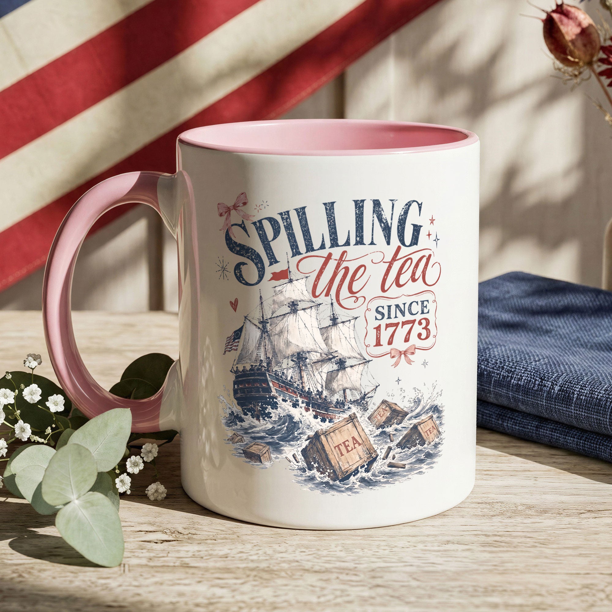 Unique Spilling The Tea Since 1773 Accent Mug Patriotic Historical Ceramic Cup