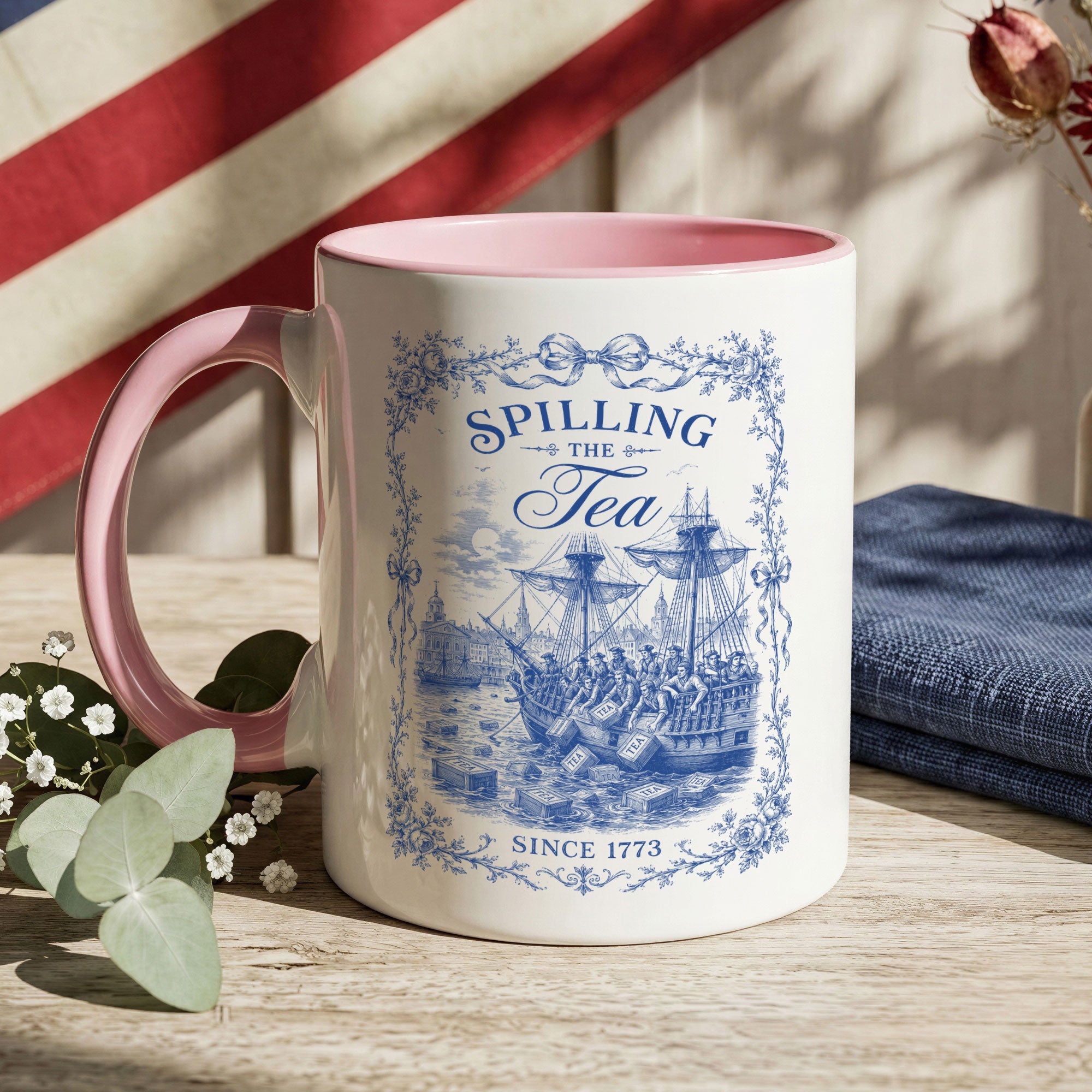 Classic Spilling The Tea Since 1773 Accent Mug Patriotic Historical Ceramic Vessel