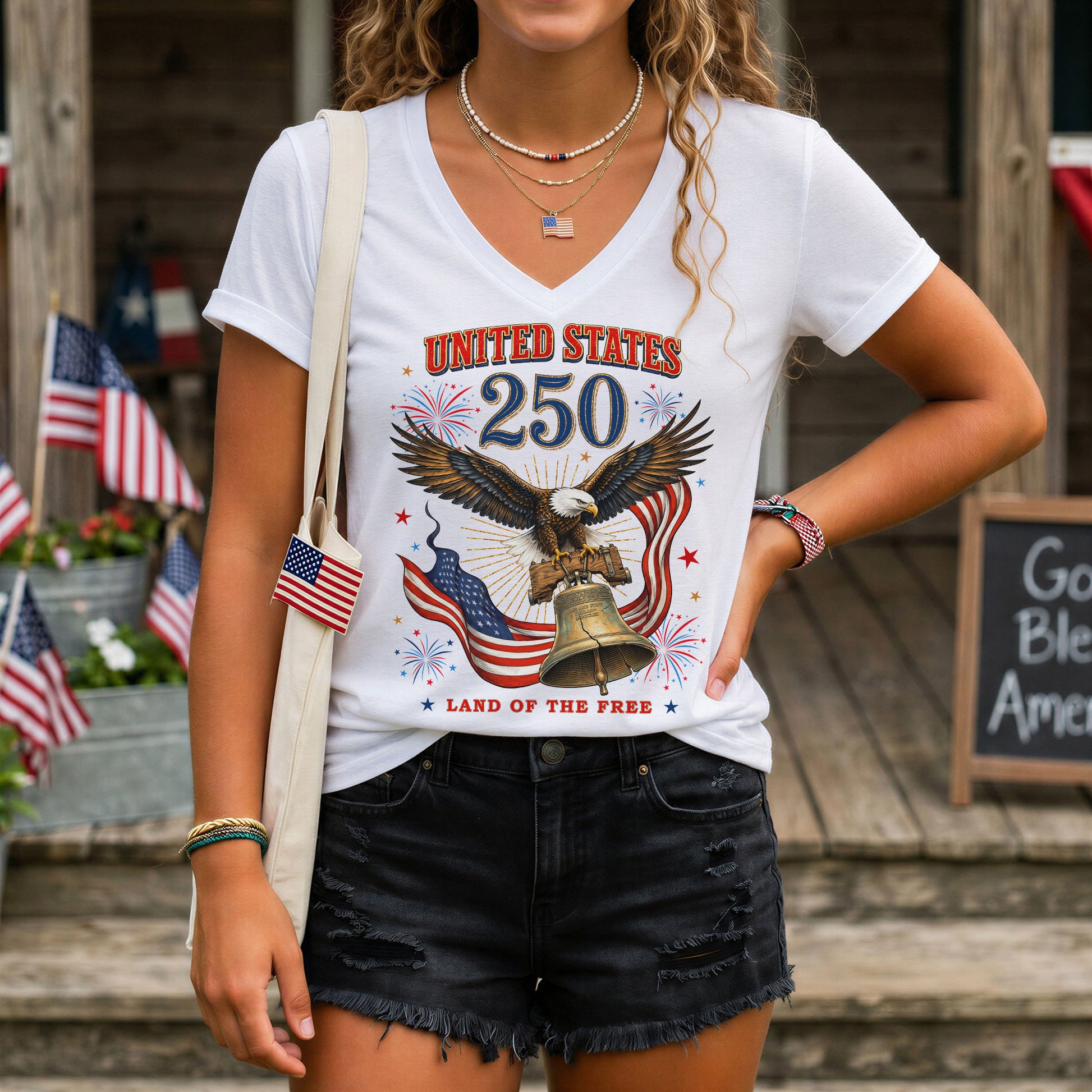 Historical United States 250th Anniversary V-Neck Shirt Patriotic Holiday Wear Tee - Rust Field Wear