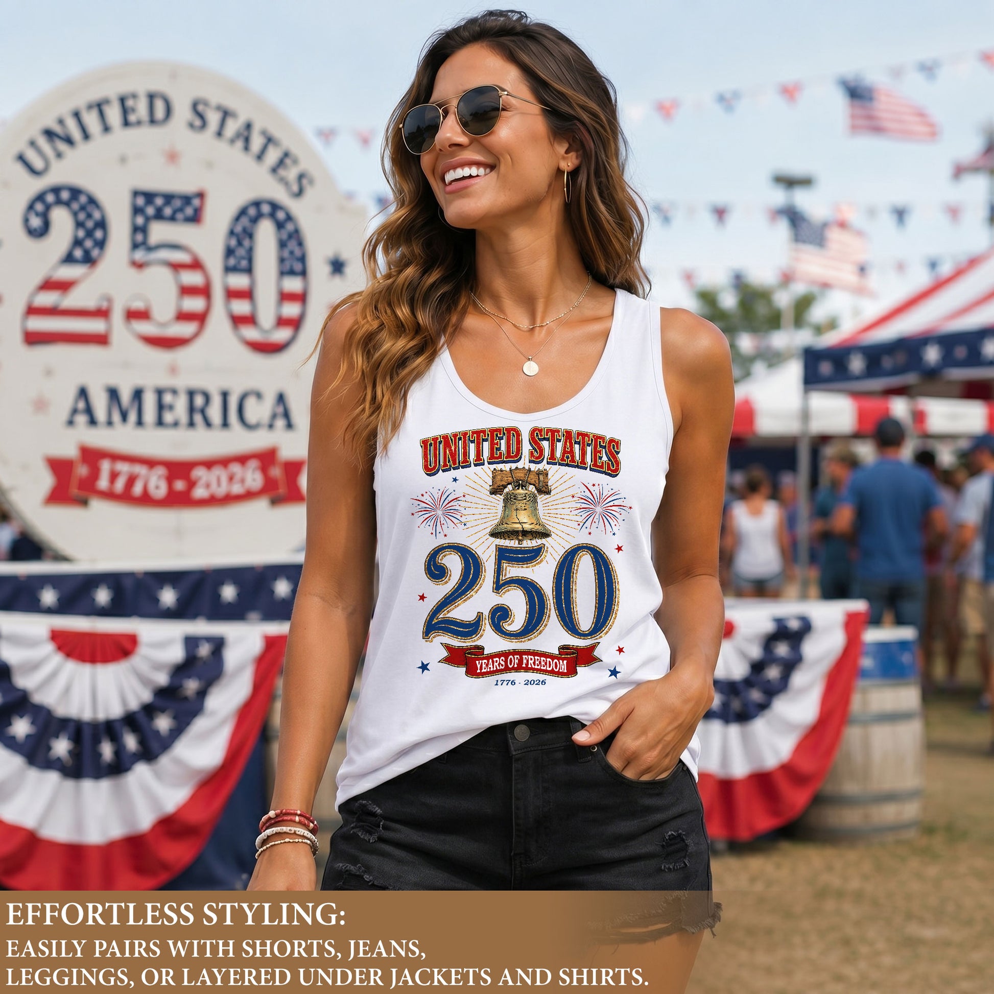 Patriotic Tank Top Women 250th Anniversary Liberty Bell 1776 2026 USA Vintage Shirt - Rust Field Wear