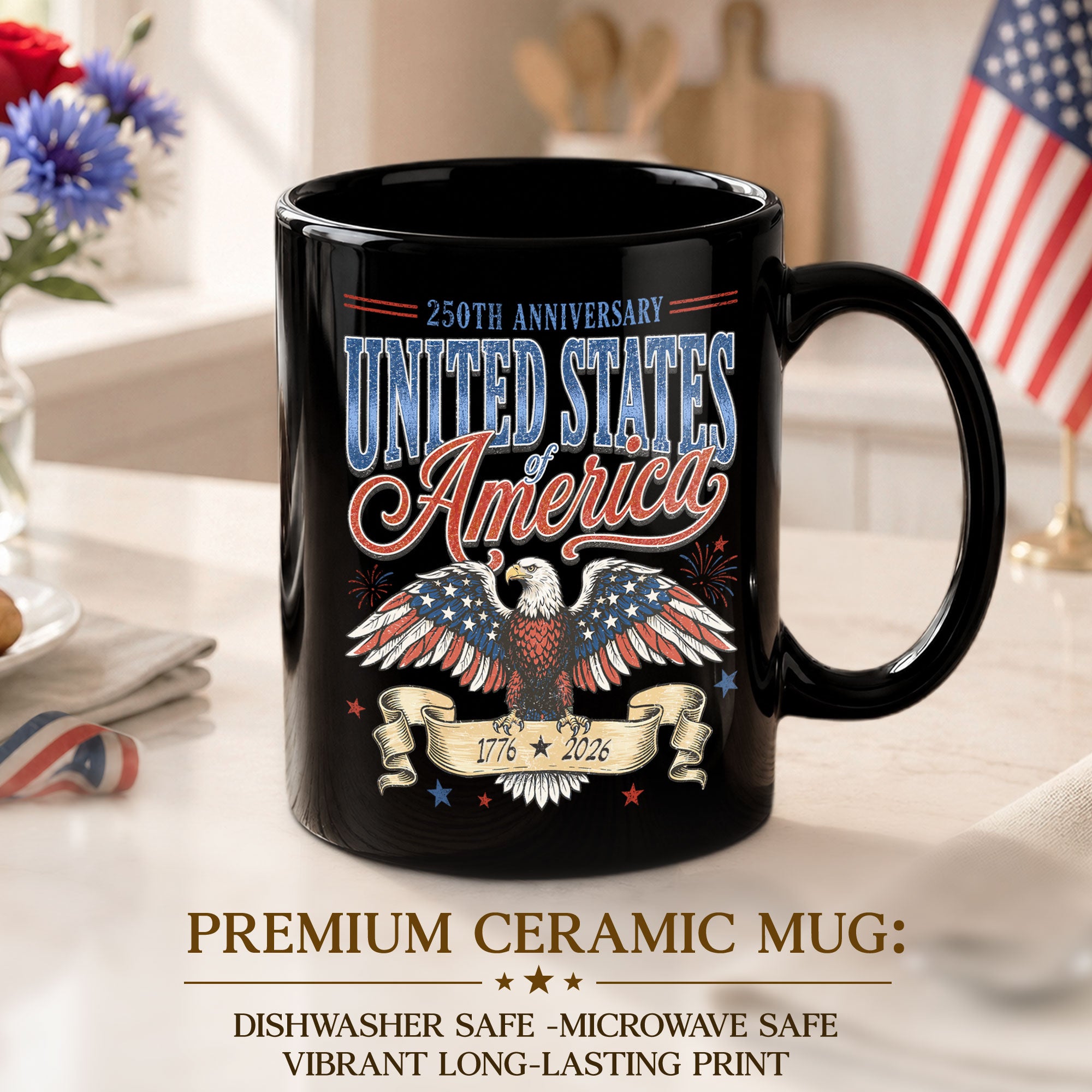 1776-2026 Patriotic Eagle Ceramic Mug – Vintage Anniversary Keepsake Drinkware