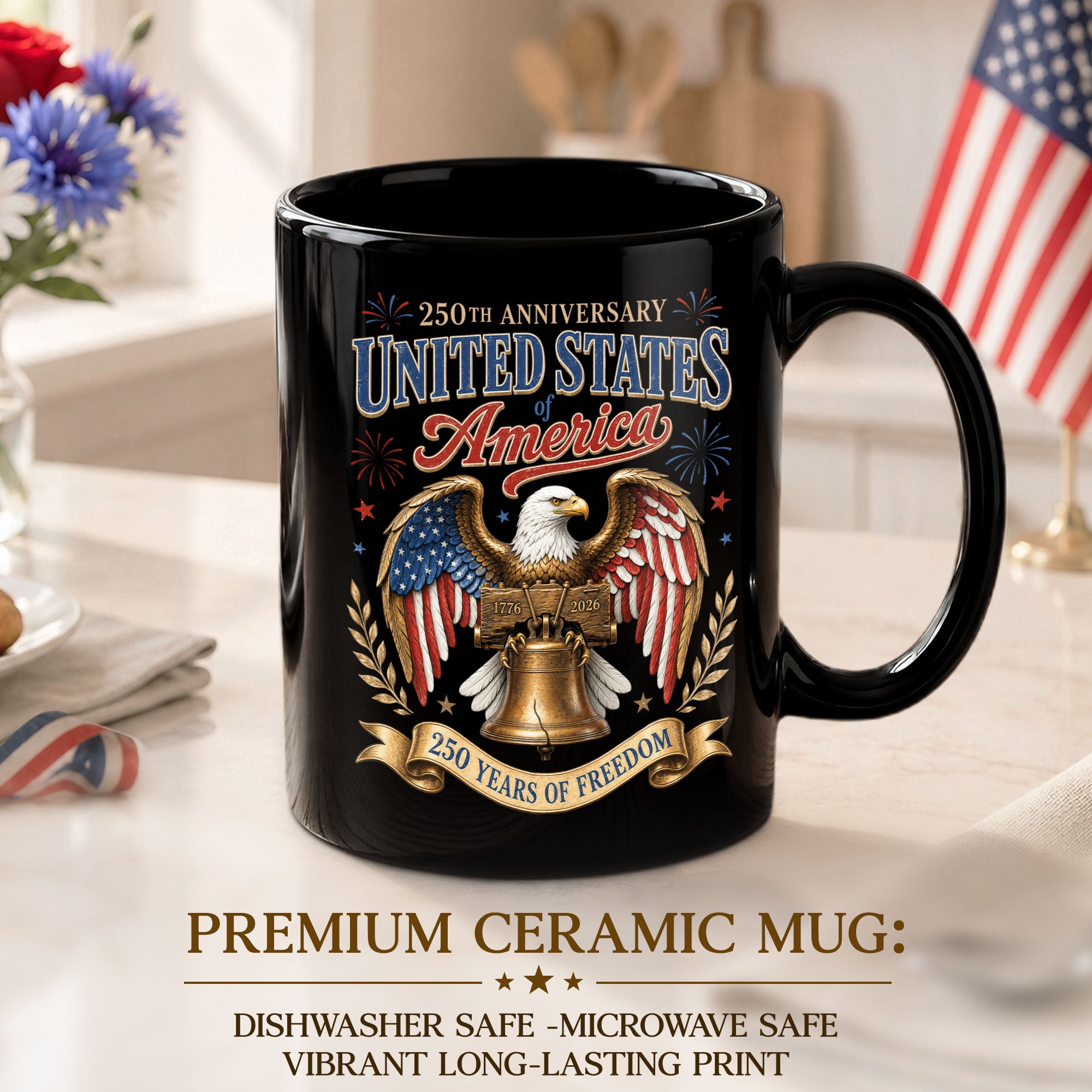 250 Years of Freedom Ceramic Mug – Patriotic Eagle Historical Anniversary Gift Item