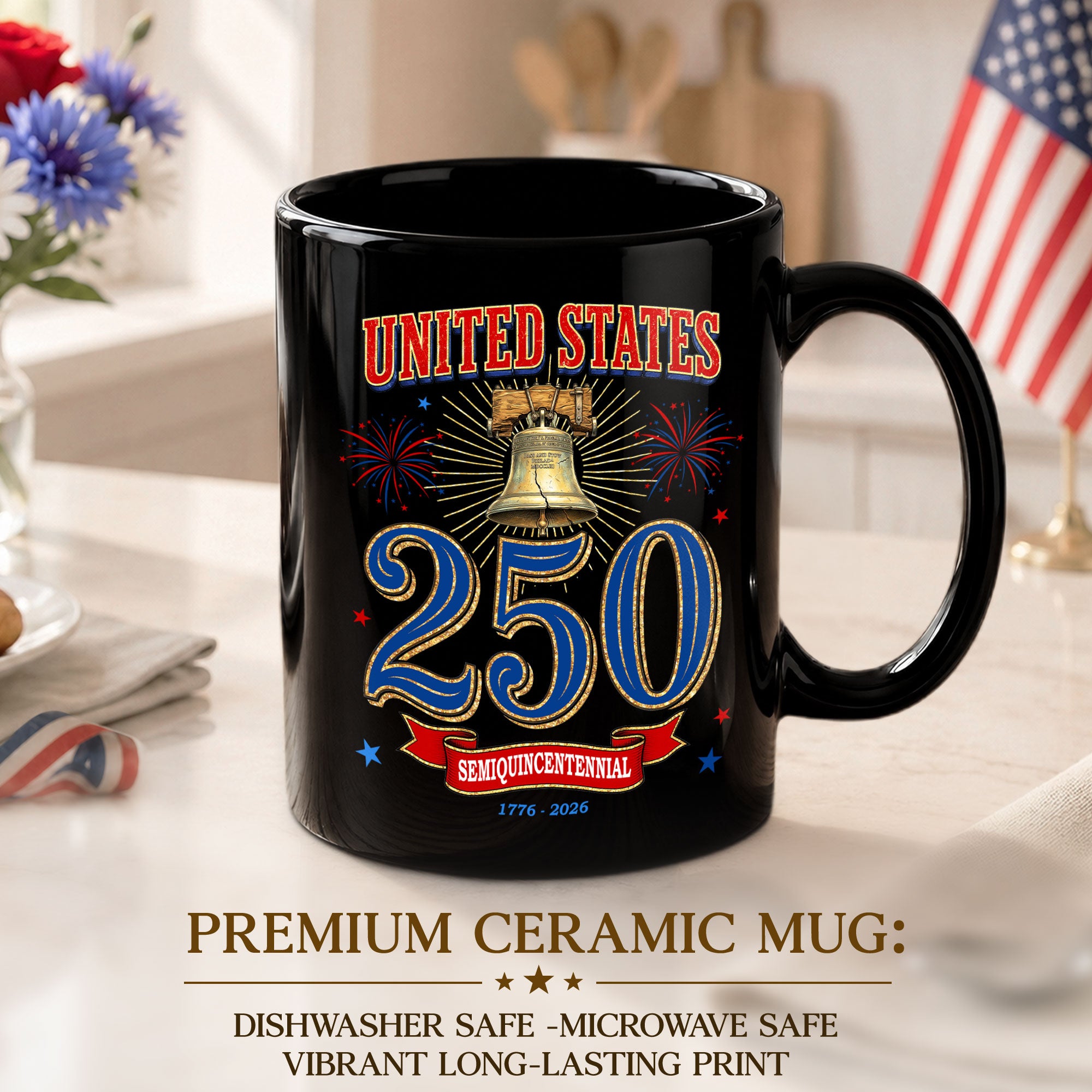1776-2026 Independence Bell Ceramic Mug – Vintage Style Anniversary Decor Gift