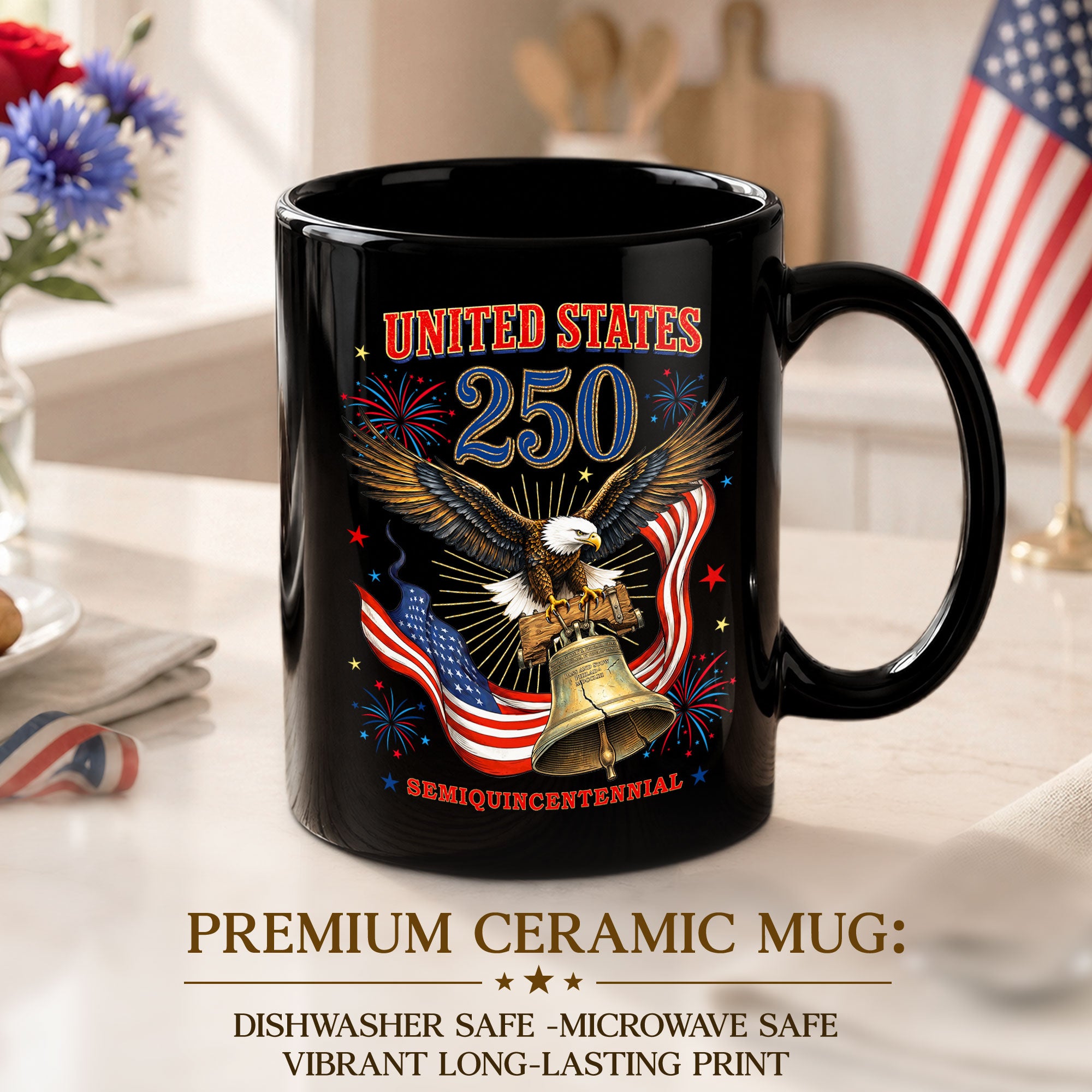 Historical Eagle and Bell Ceramic Mug – Patriotic Anniversary Keepsake Gift Item