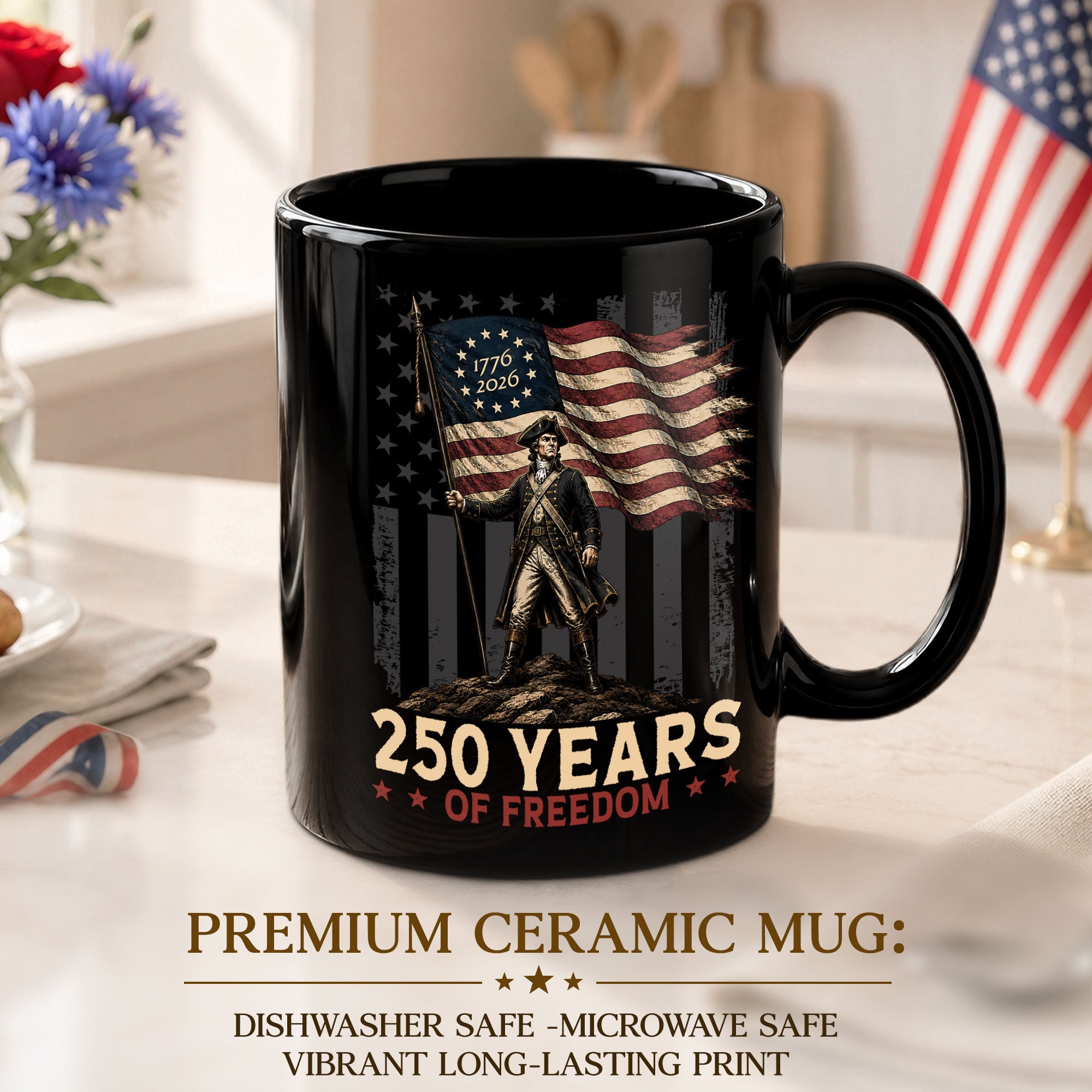 Patriotic Mug 250 Years of Freedom 1776-2026 Revolutionary War Soldier Ceramic Gift