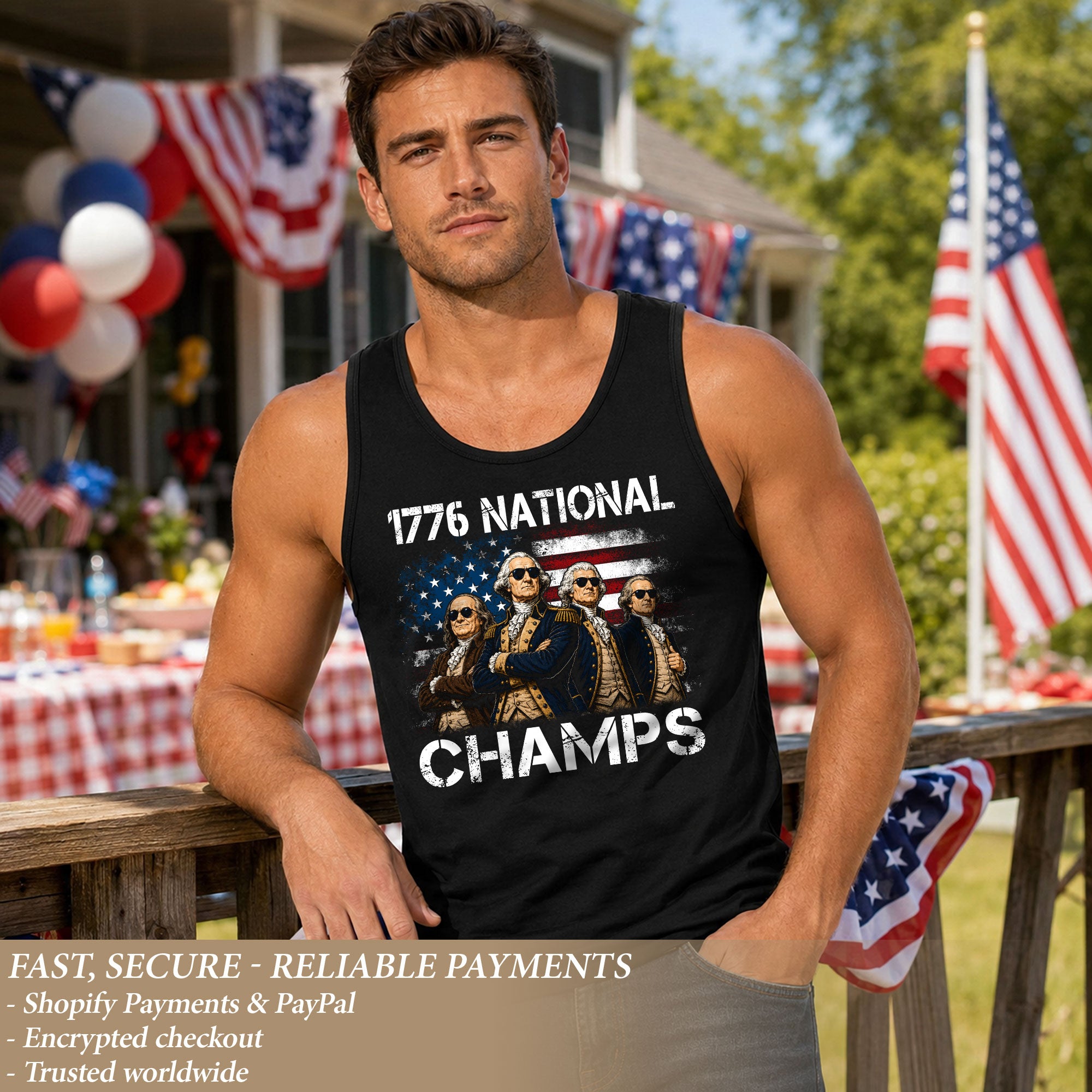 1776 National Champs Men’s Tank Top - Patriotic Founding Fathers Graphic Sleeveless Tee