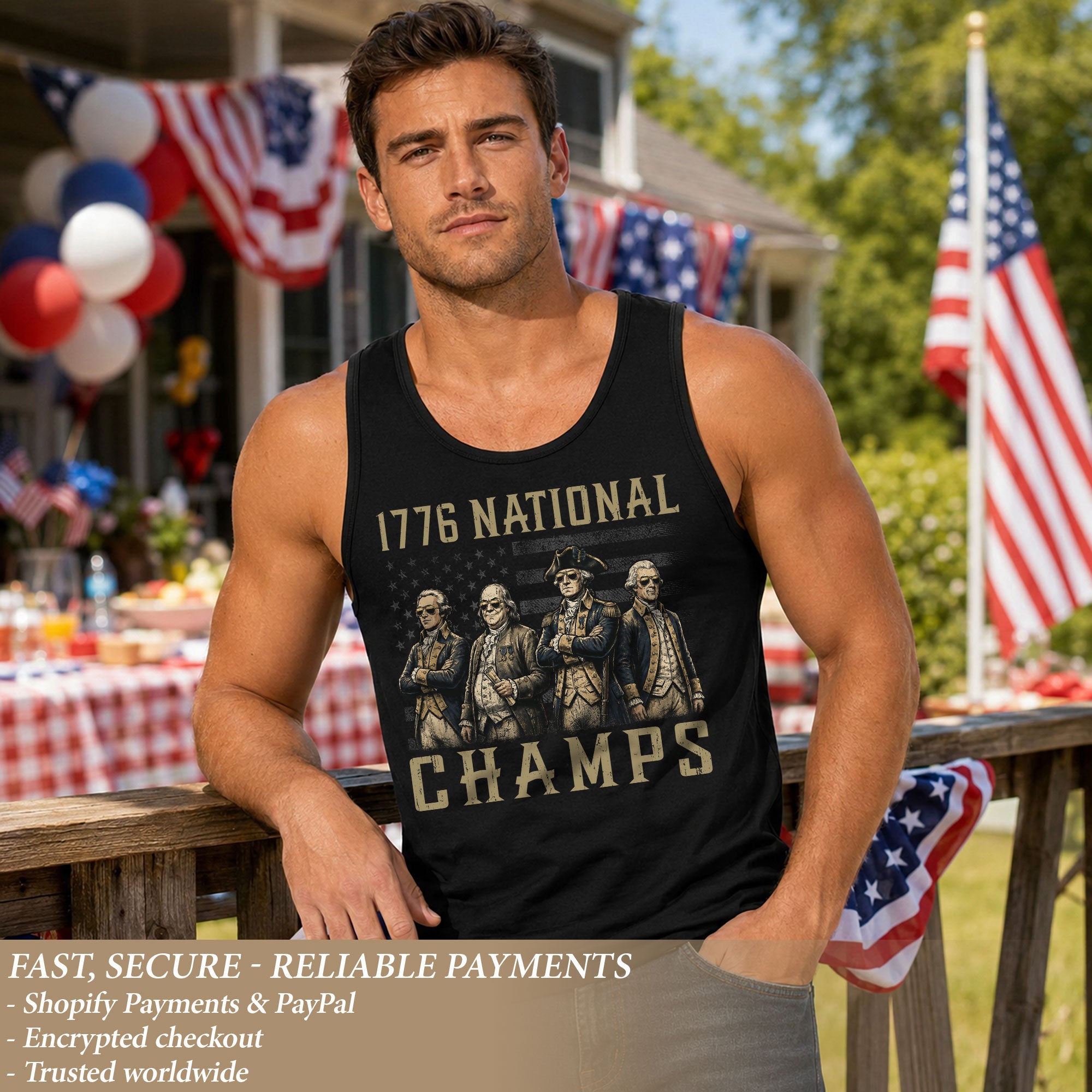 Men’s 1776 National Champs Tank Top - Vintage American History Style Sleeveless Shirt