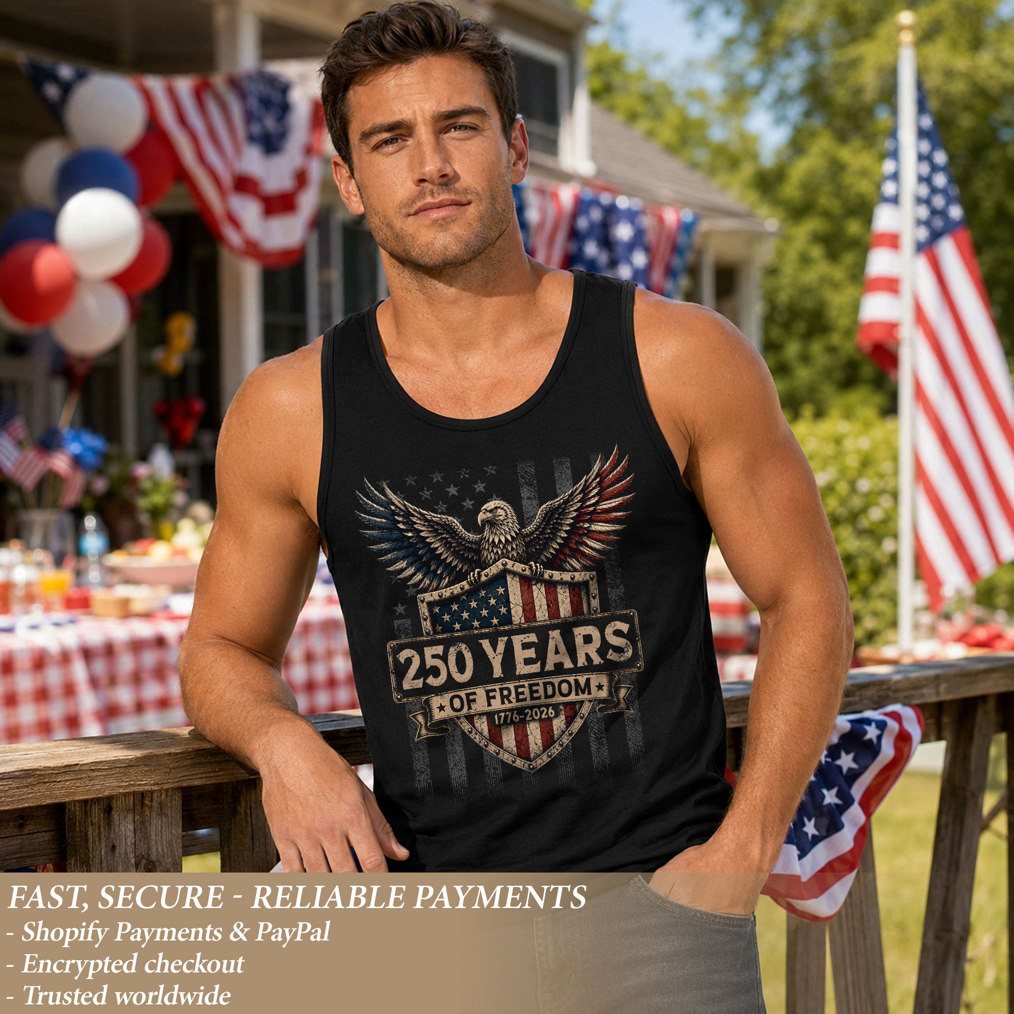 Men Tank Top 250 Years of Freedom Shirt 1776 2026 Patriotic American Eagle Graphic Tee