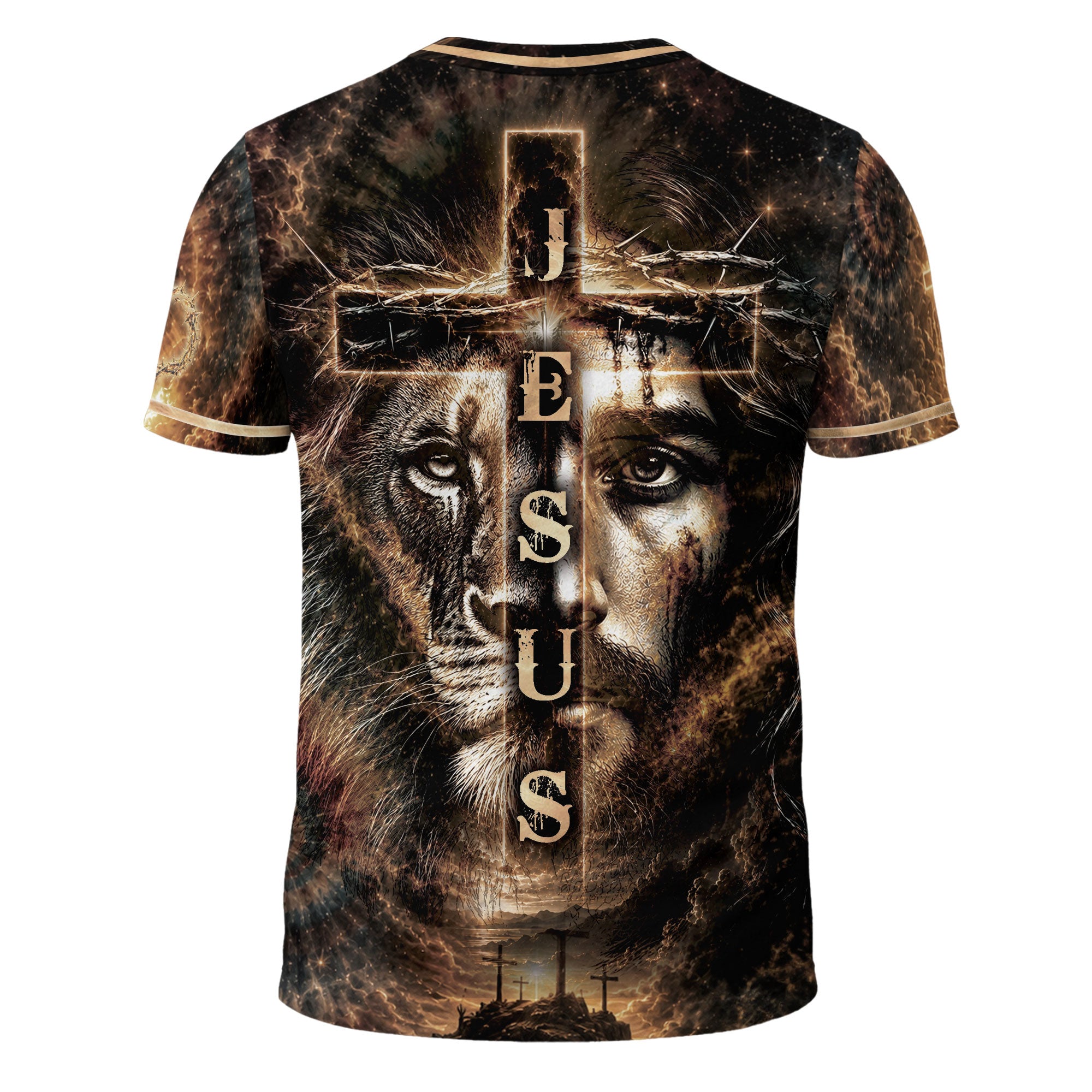 Jesus Lion Cross Faith Over Fear 3D Graphic Christian T Shirt Apparel Men Clothing
