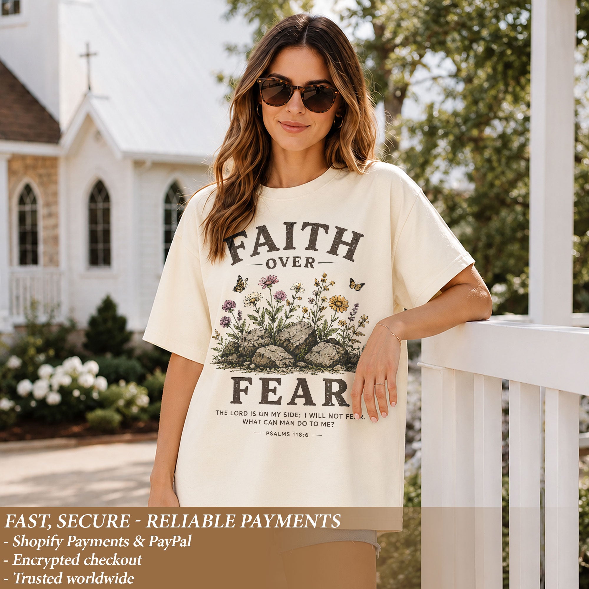 Faith Over Fear Christian Shirt Floral Wildflower Women T-Shirt Psalms 118:6 Tee