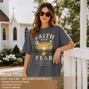 Faith Over Fear Christian Women Shirt Vintage Mountain Sunset Bible Verse T-Shirt