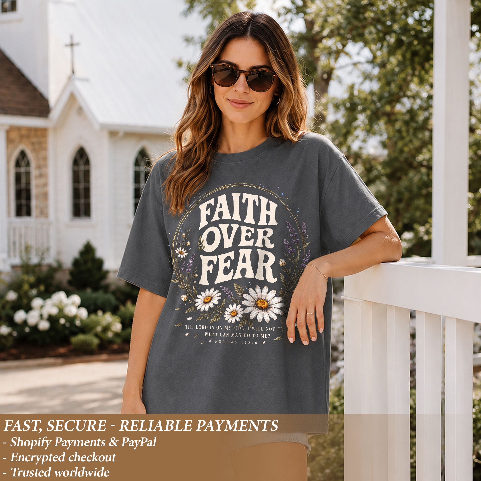 Faith Over Fear Christian Shirt Floral Bible Verse Psalms 118 6 Womens Faith Tee