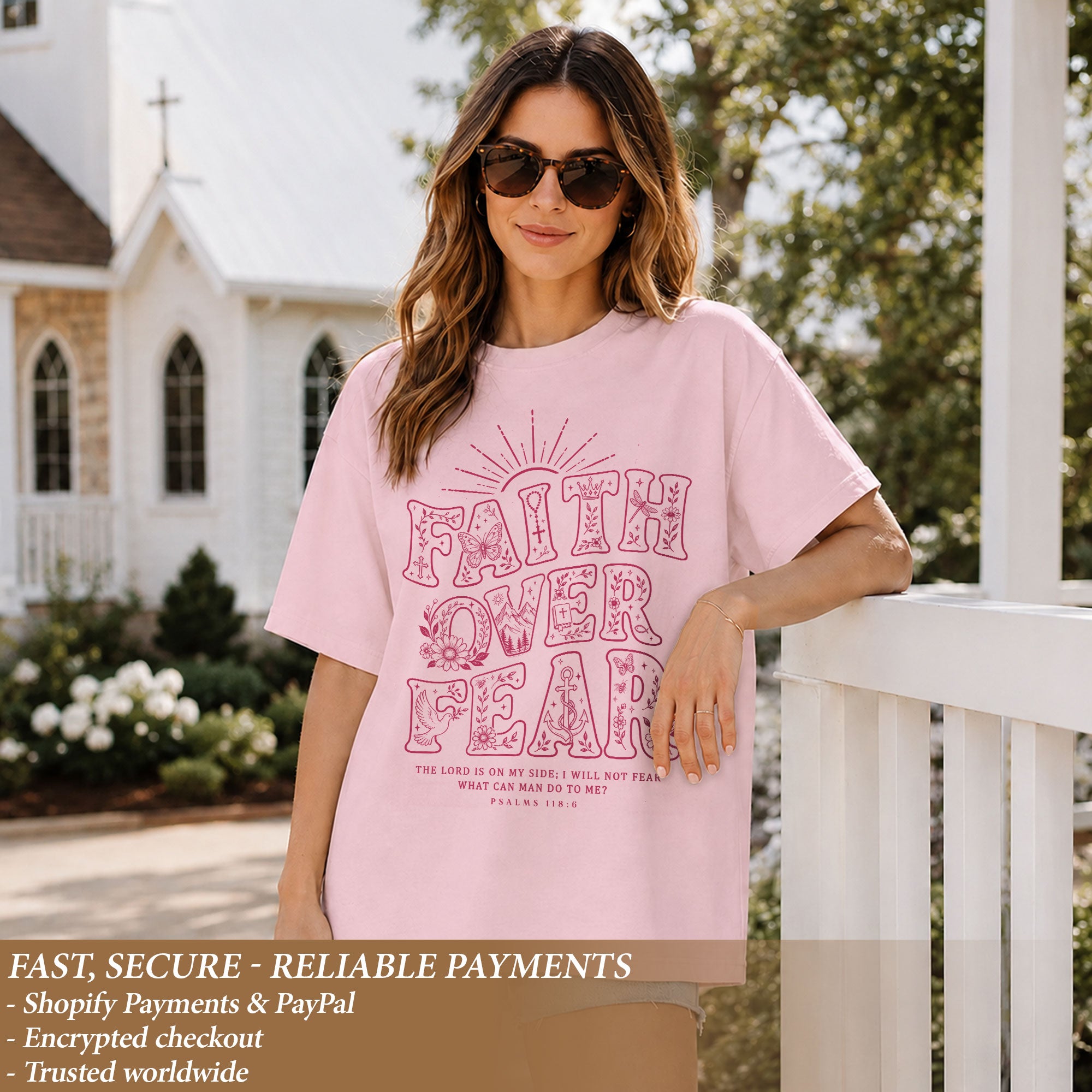 Faith Over Fear Christian Shirt Womens Bible Verse T-Shirt Psalms 118 6 Jesus Tee