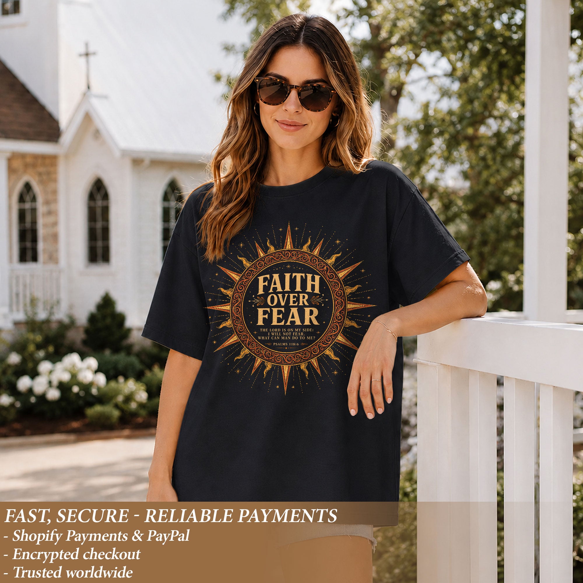 Faith Over Fear T Shirt Christian Women Sun Psalms 118 6 Religious Tee Apparel Top