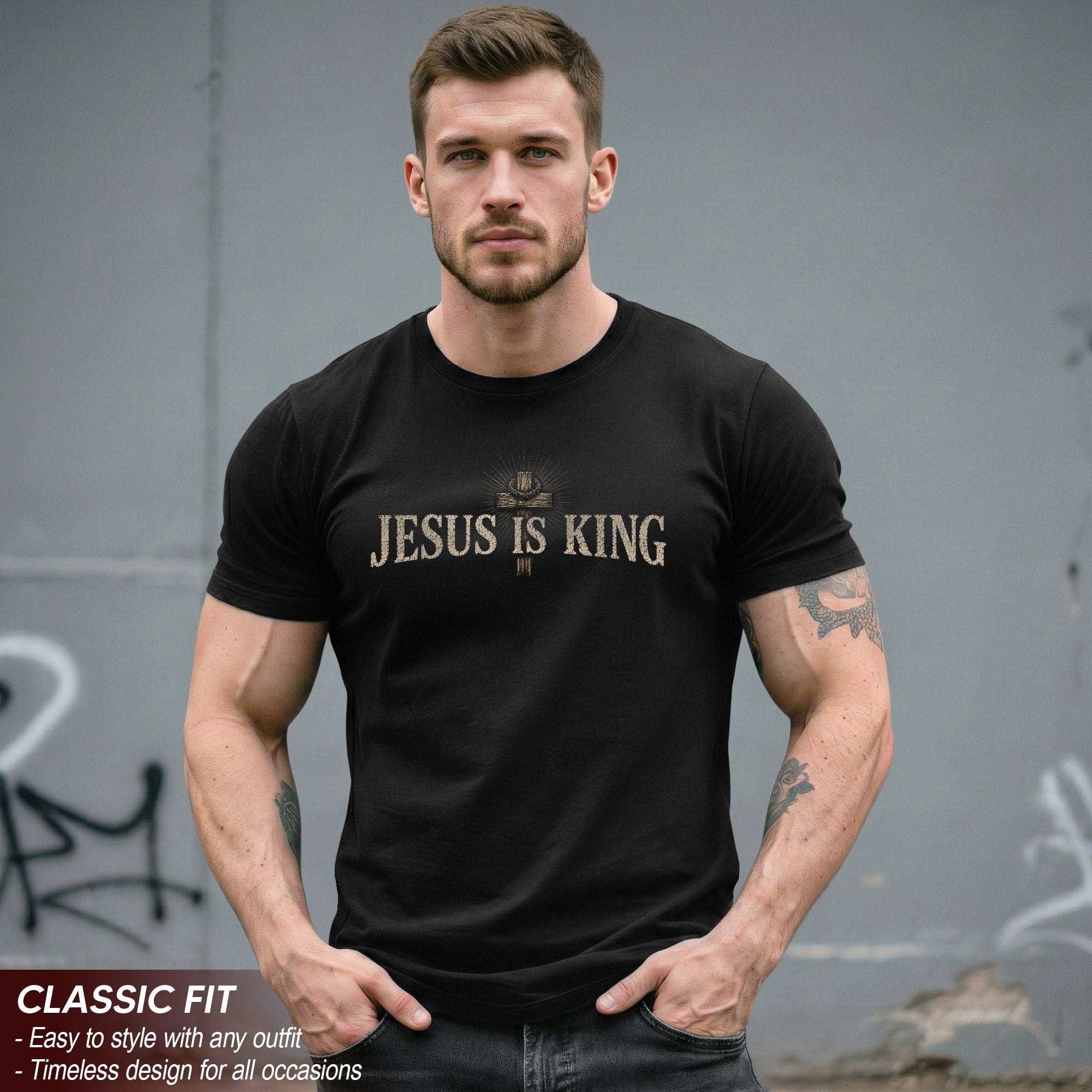 Jesus Is King Shirt Christian Men Shirt Revelation 17 14 Cross Graphic Tee Bible Verse