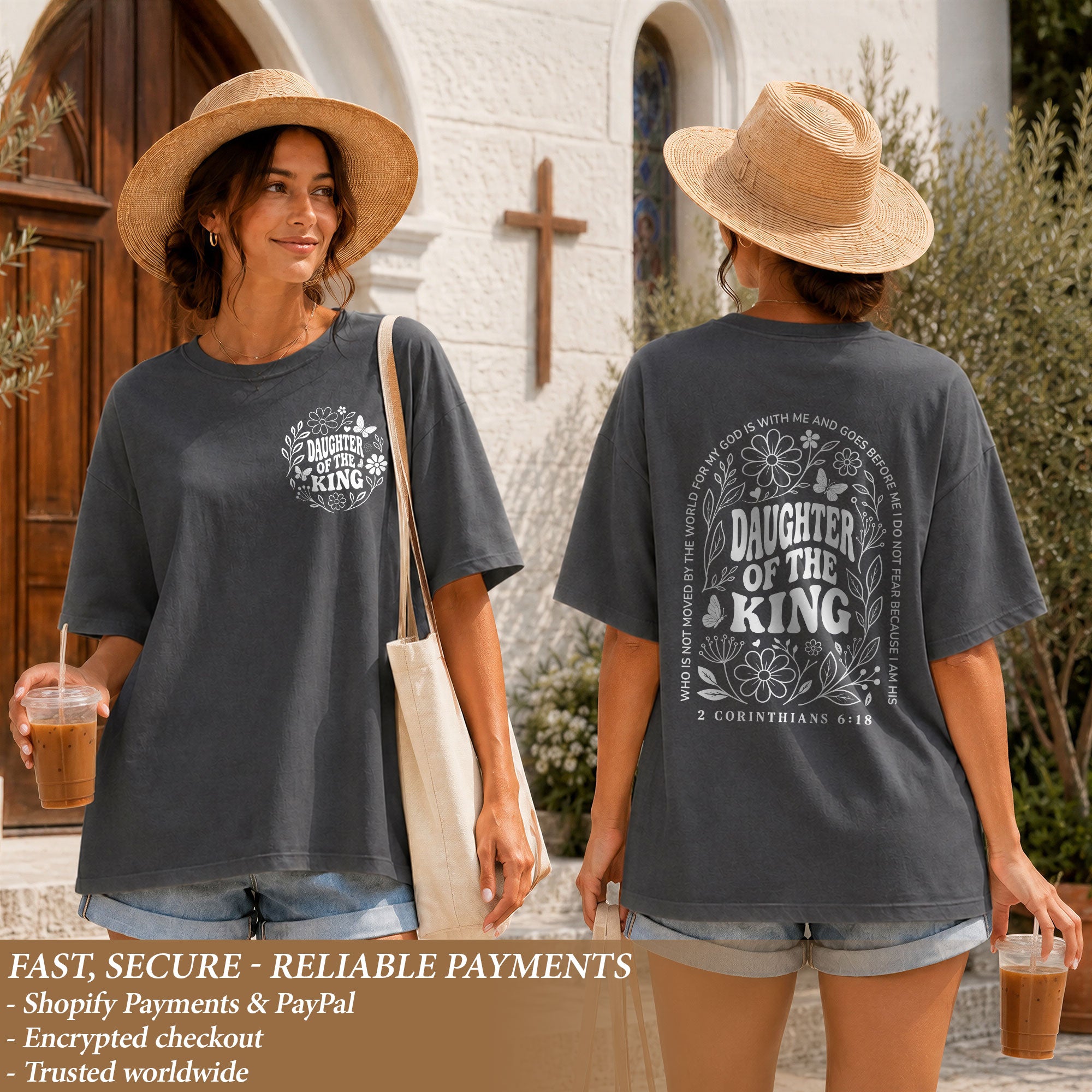 Daughter Of The King Shirt Wildflower Butterfly 2 Corinthians 6 18 Christian Graphic Tee - Rust Field Wear