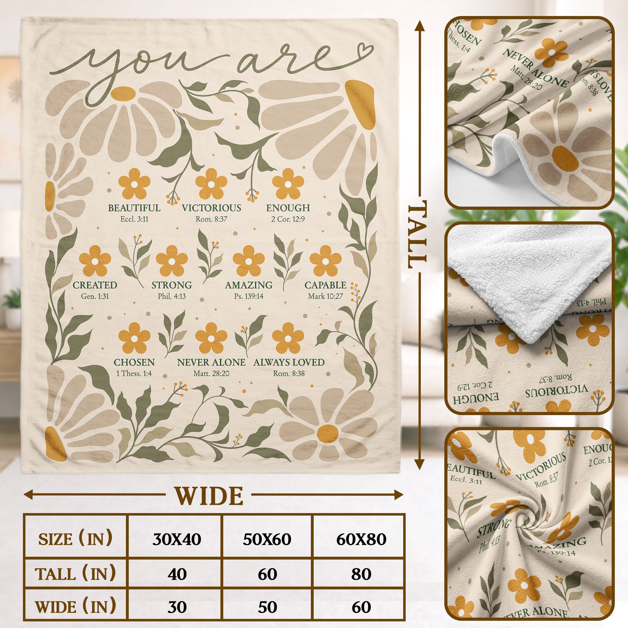 God Says You Are Blanket Boho Daisy Scripture Floral Soft Flannel Throw Blanket