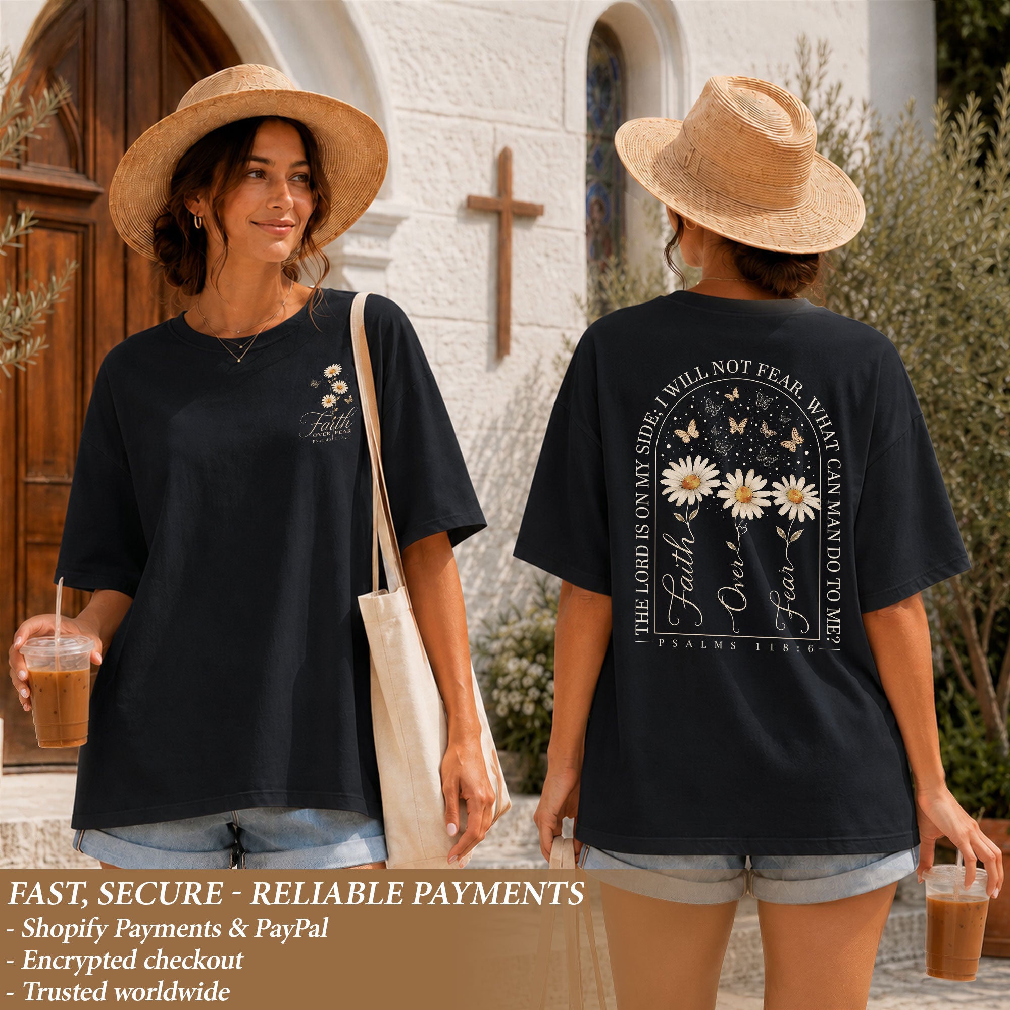 Faith Over Fear Shirt Christian Women Daisy Butterfly Shirt Psalm 118 Bible Verse Floral Tee