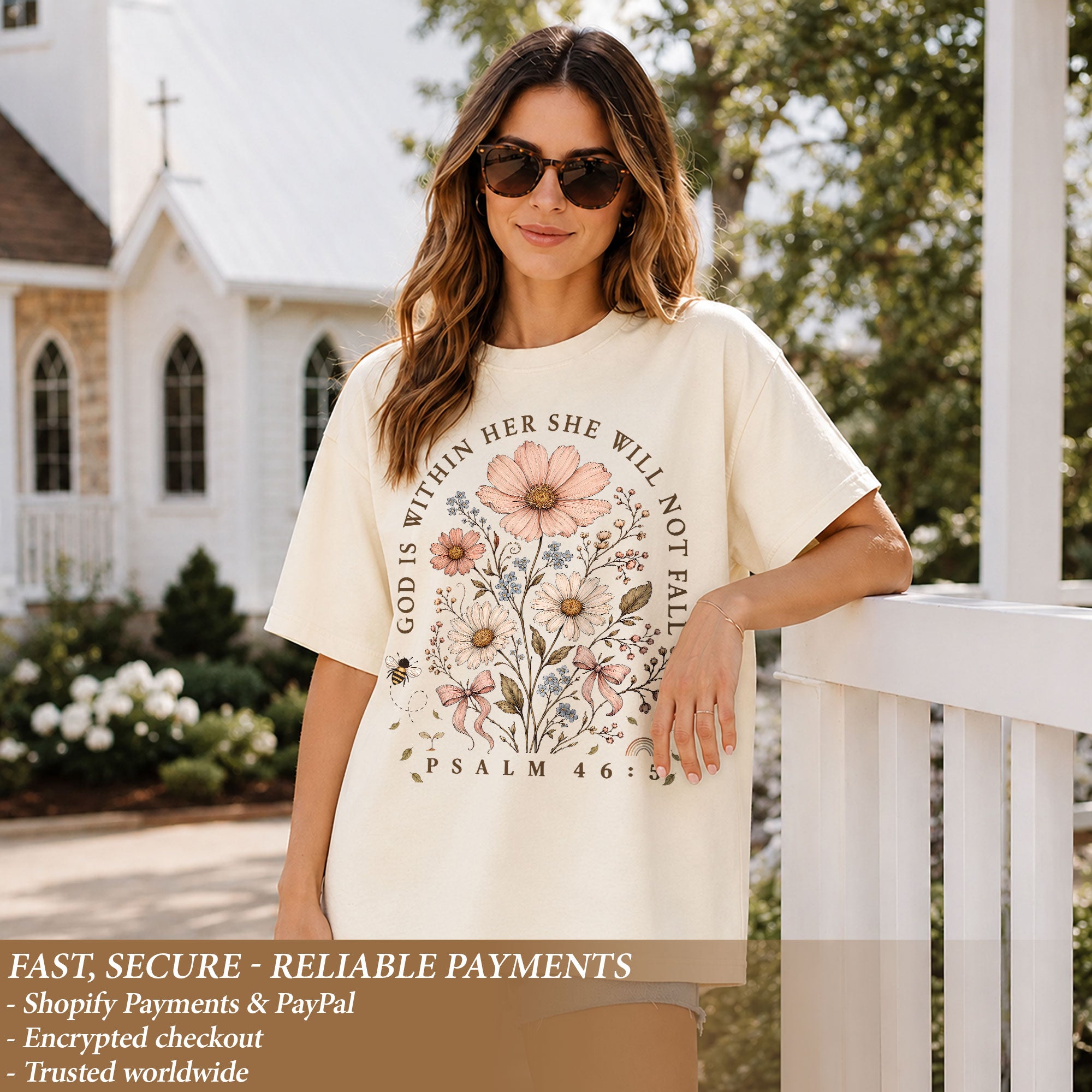 God Is Within Her Shirt Wildflower Floral Bee Christian Bible Verse Women Graphic Tee