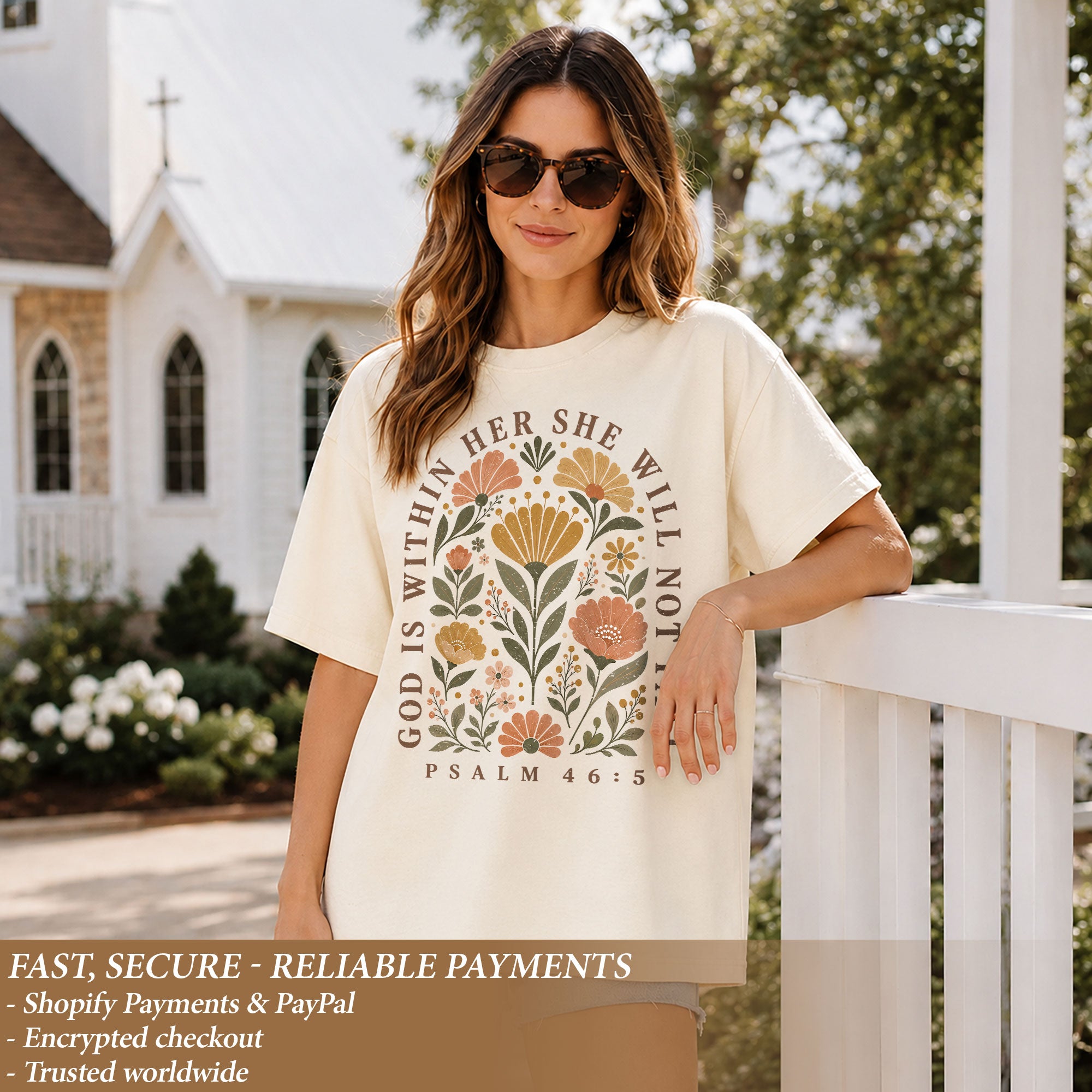 God Is Within Her She Will Not Fall Shirt Floral Christian Psalm 46 5 Graphic Tee