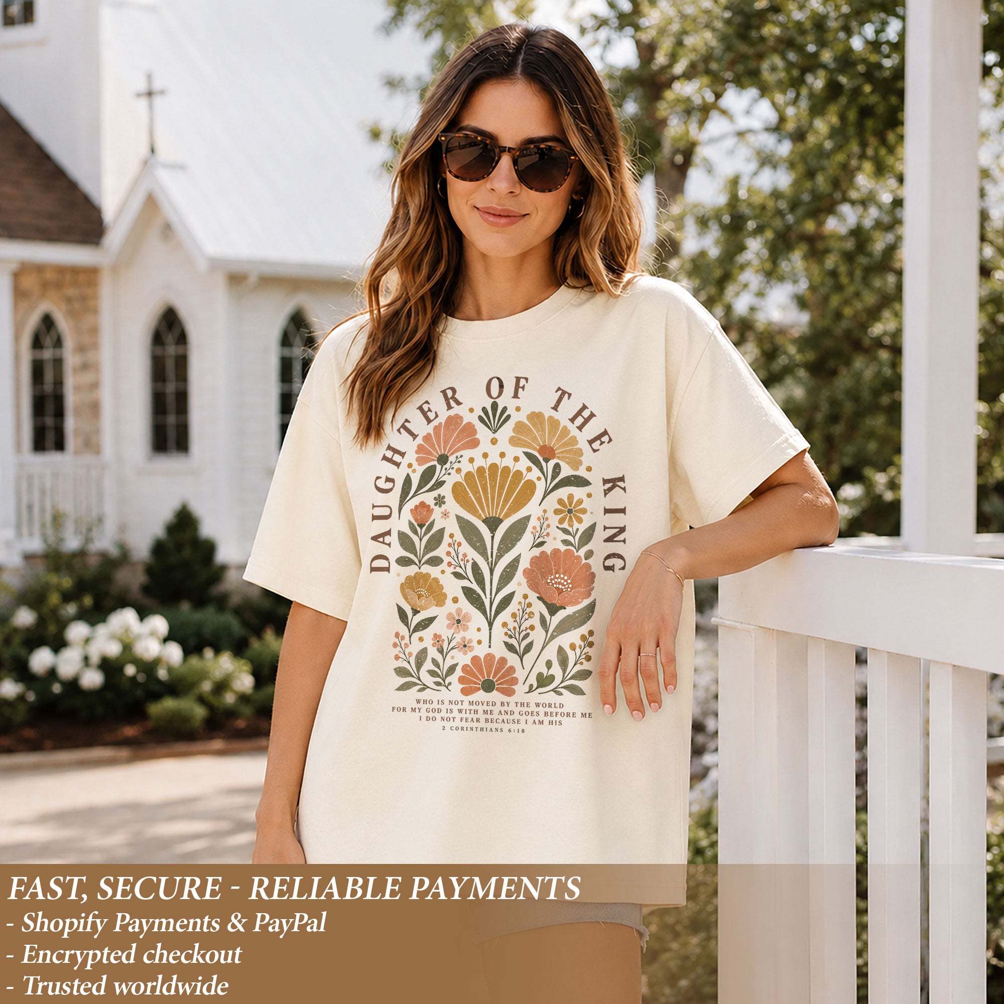 Daughter Of The King Shirt Floral Christian 2 Corinthians 6 18 Faith Graphic Tee