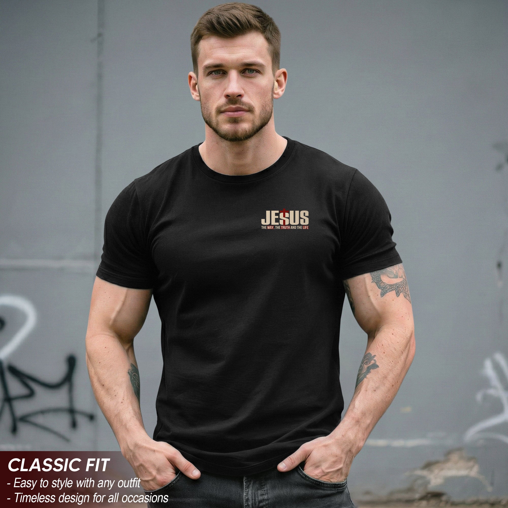 The Way The Truth The Life Christian T Shirt with American Flag Cross and Crown of Thorns