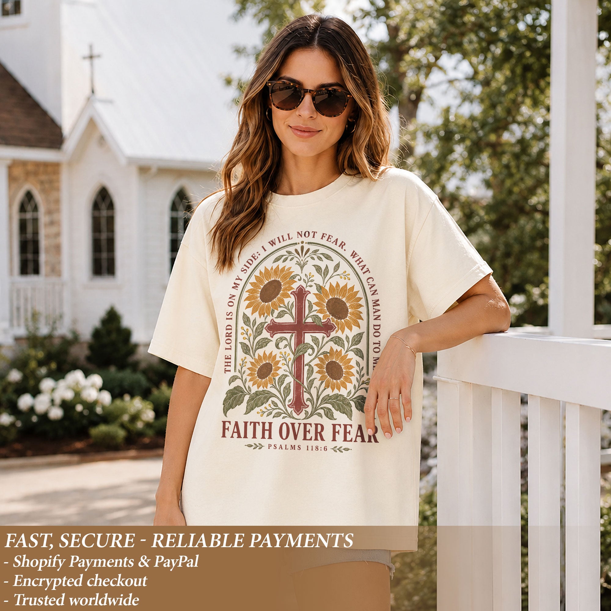 Faith Over Fear Shirt Women Sunflower Cross Christian Shirt Aesthetic Bible Verse Graphic
