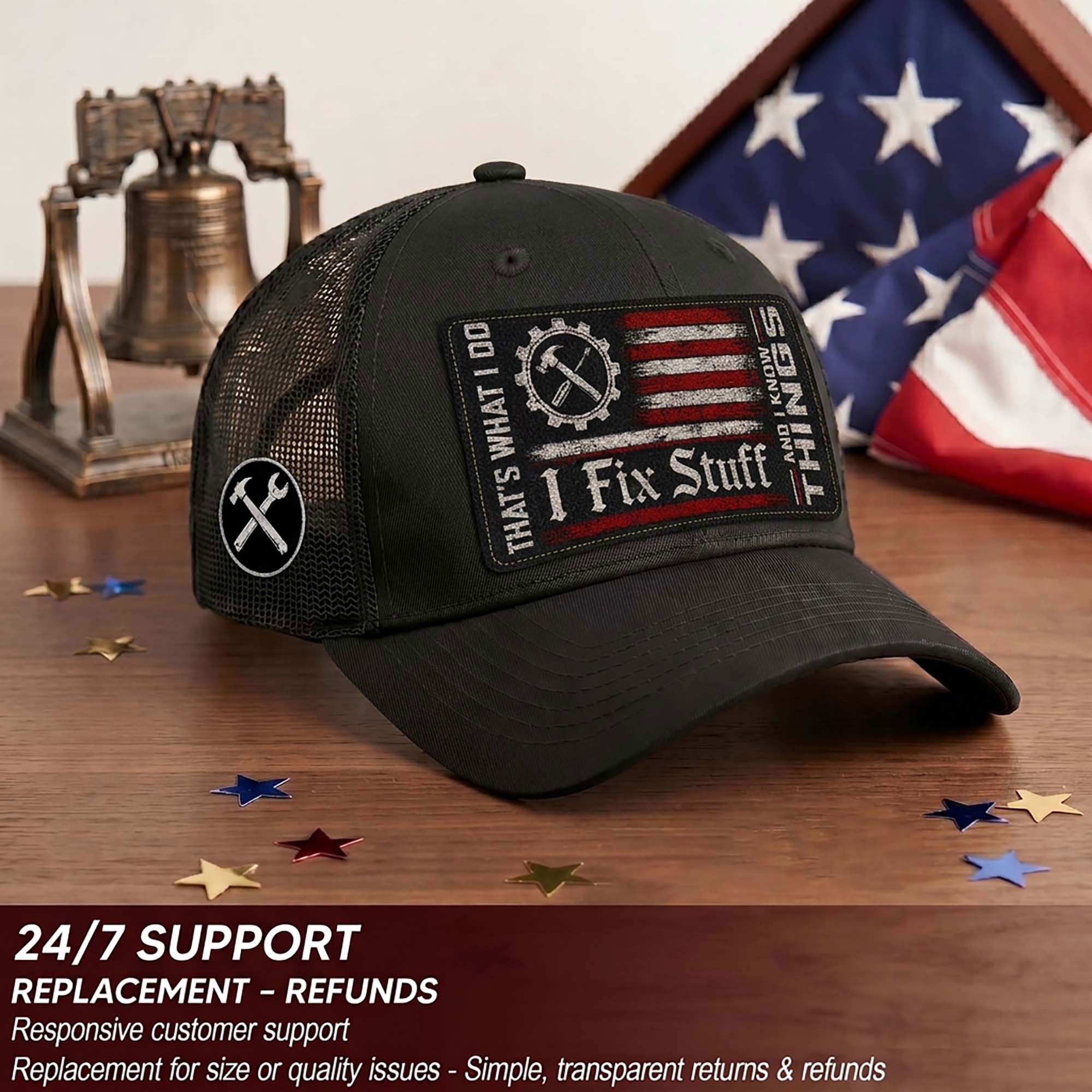 I Fix Stuff Mechanic American Flag Patch Trucker Hat Cool Handyman Dad Gift Idea