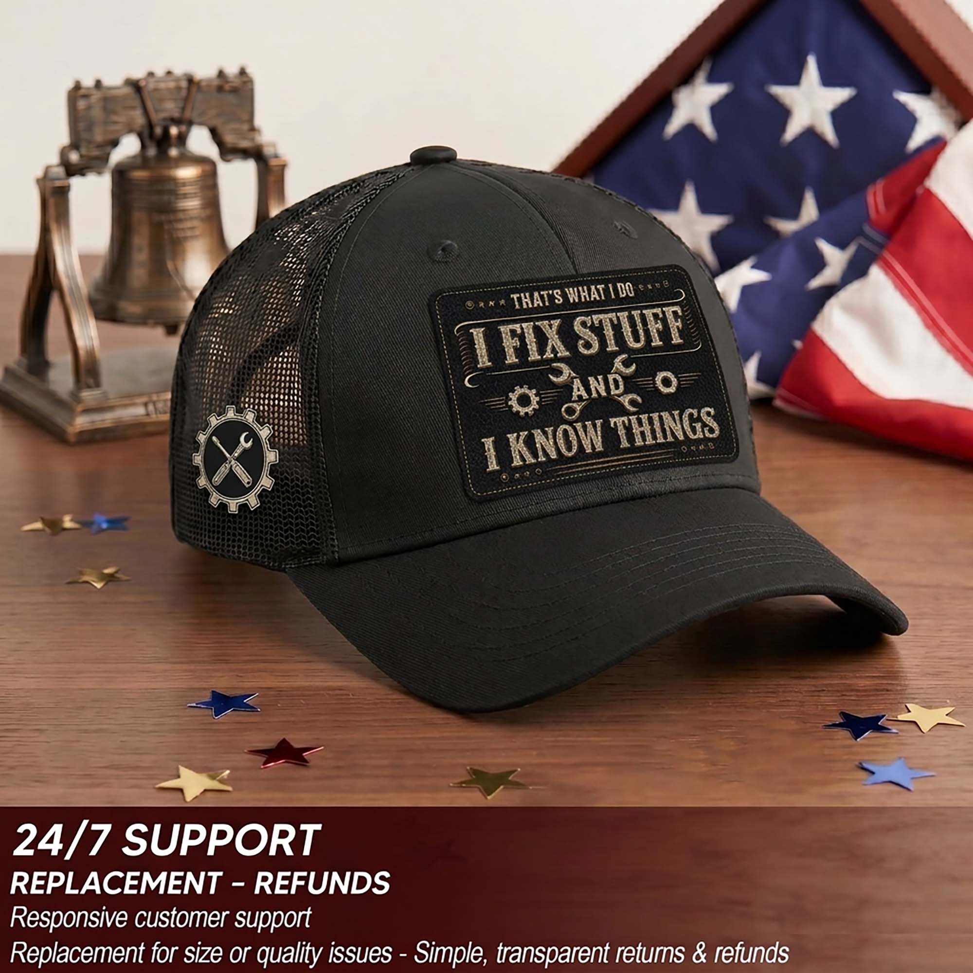 That's What I Do I Fix Stuff Patch Black Trucker Hat Cool Handyman Dad Gift Idea