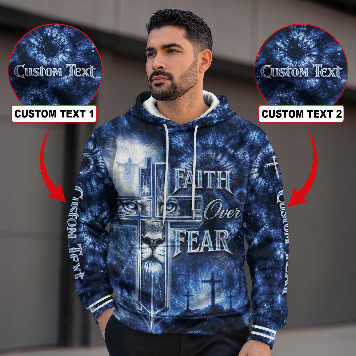 Custom Faith Over Fear 3D Hoodie Personalized Name Jesus Lion Cross Pullover - Rust Field Wear