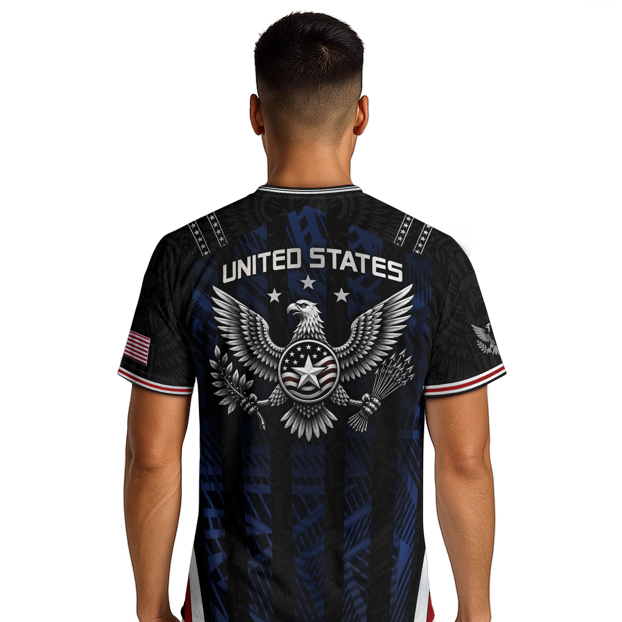 USA Soccer Jersey Black Blue Eagle Crest Athletic Shirt for Men Women Fans
