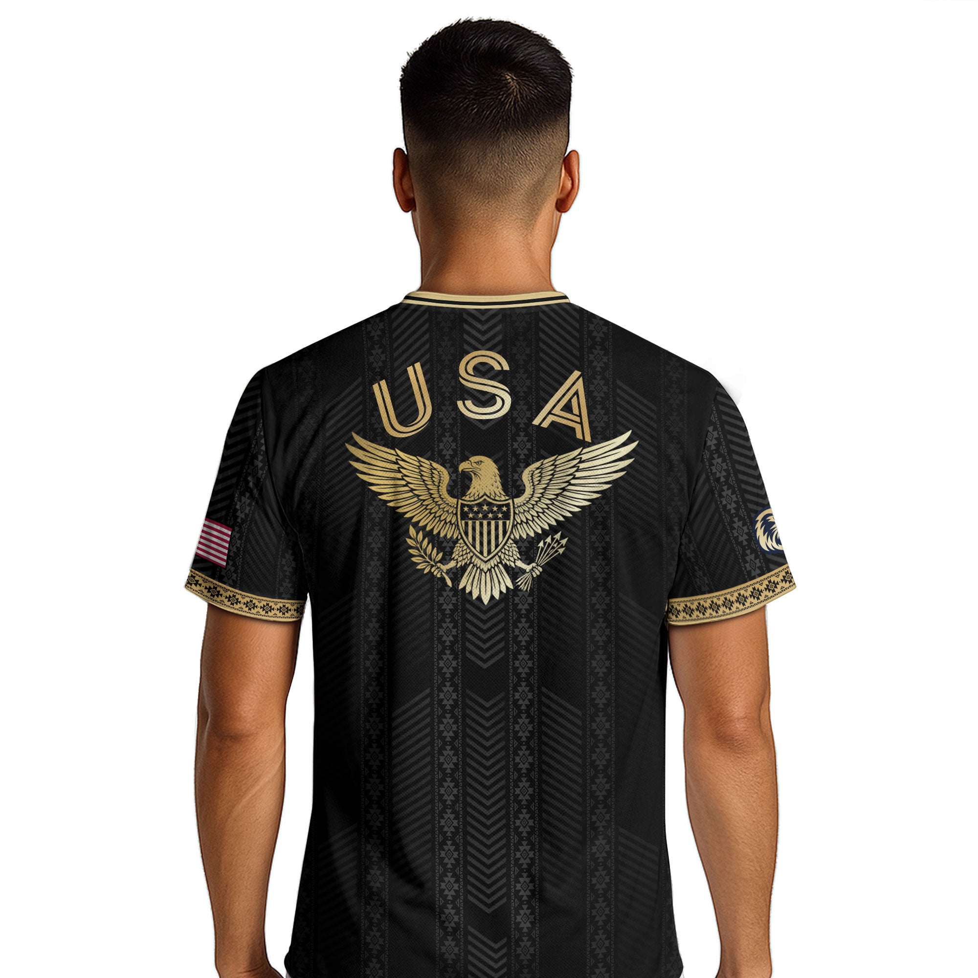 USA Soccer Jersey Patriotic American Eagle Black Gold Shield Football Shirt Men Women Gear