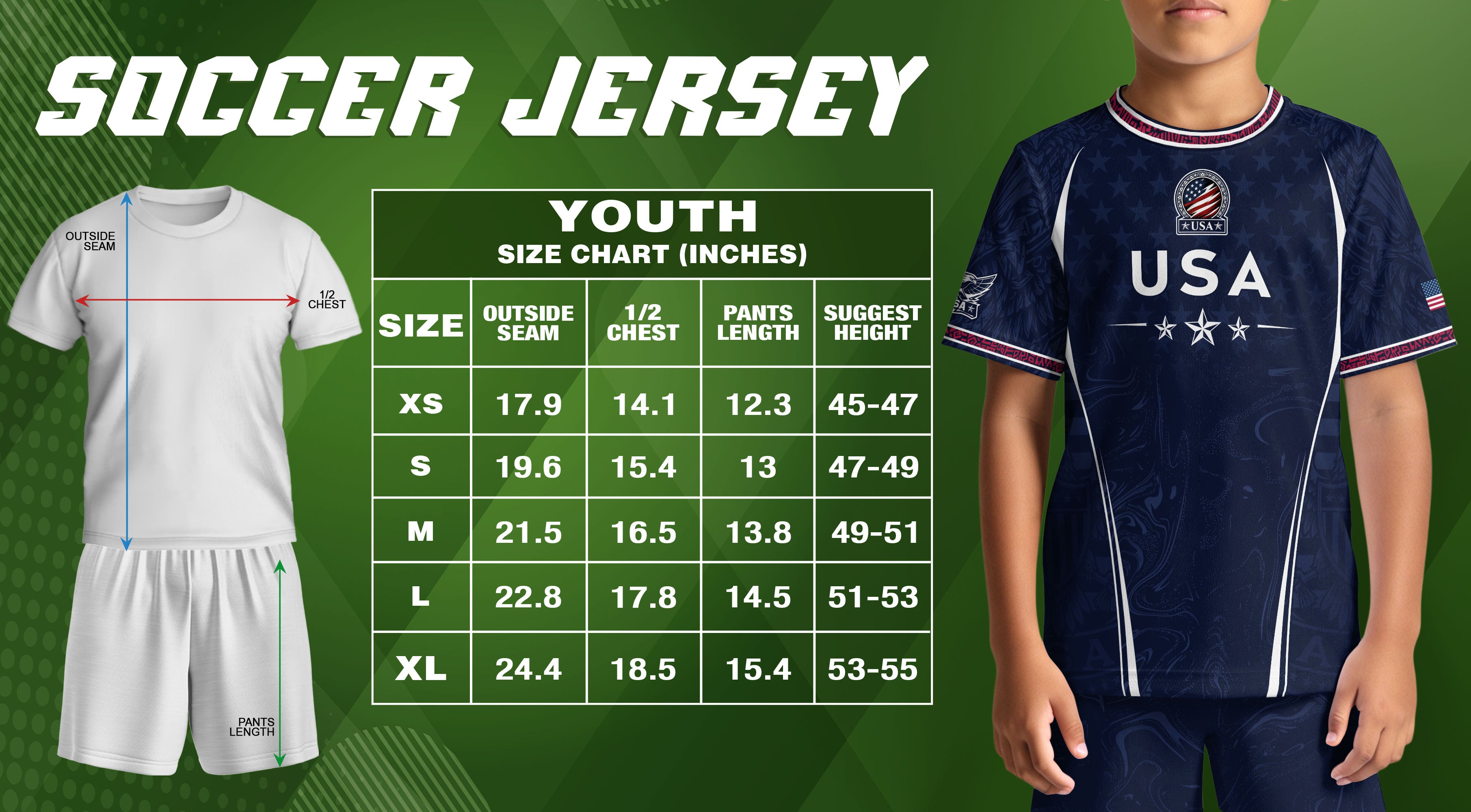 United States Kids Soccer Jersey Set Navy USA Soccer Ball Youth Football Kit
