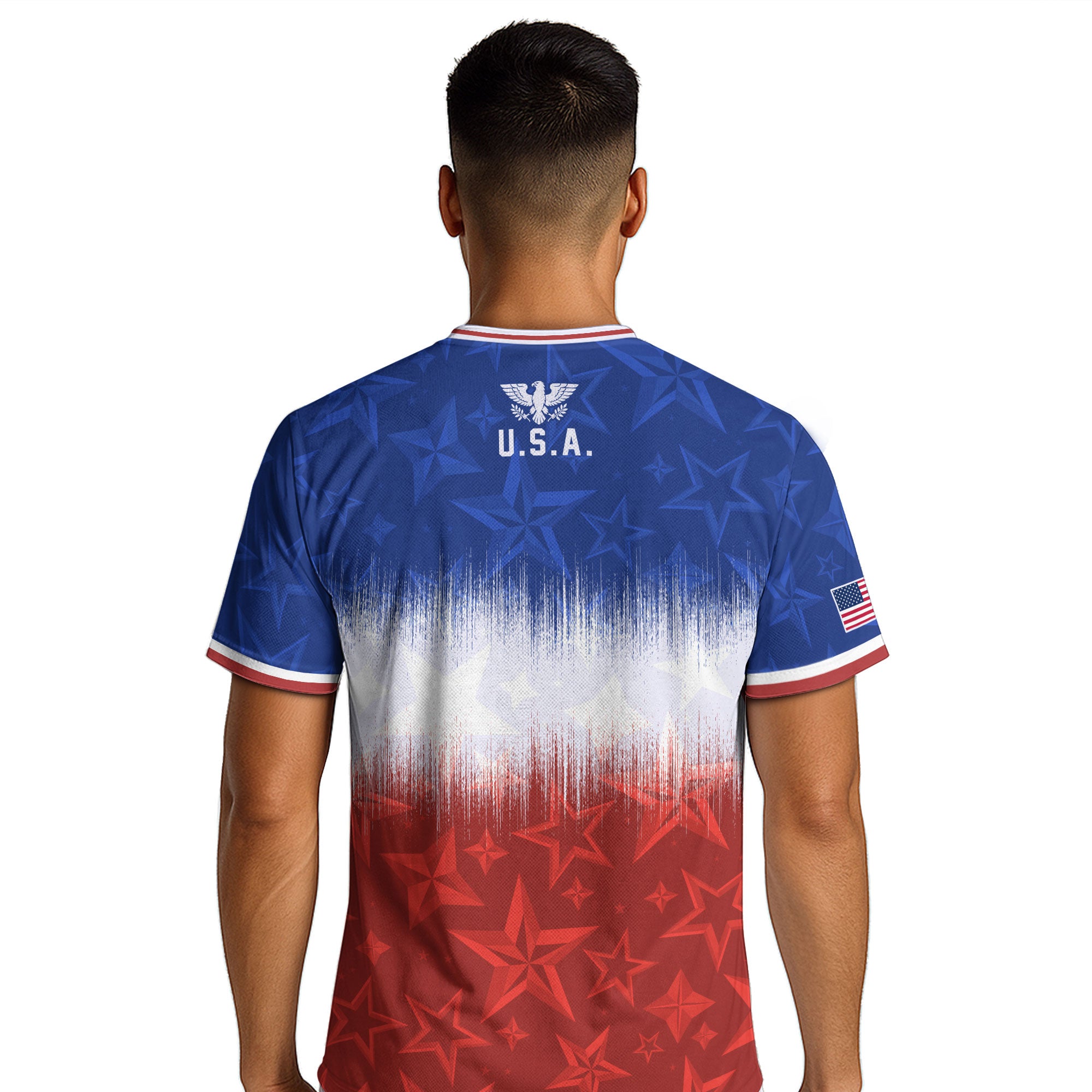 Navy Orange USA Soccer Jersey Patriotic Stars Stripes American Football Shirt Fan Apparel Tee
