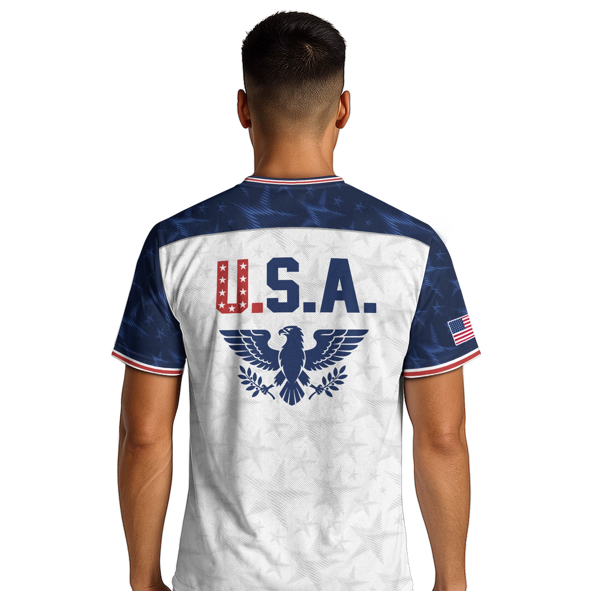 White USA Soccer Jersey Raglan American Flag Shirt Patriotic Eagle Crest Soccer Fan Tee