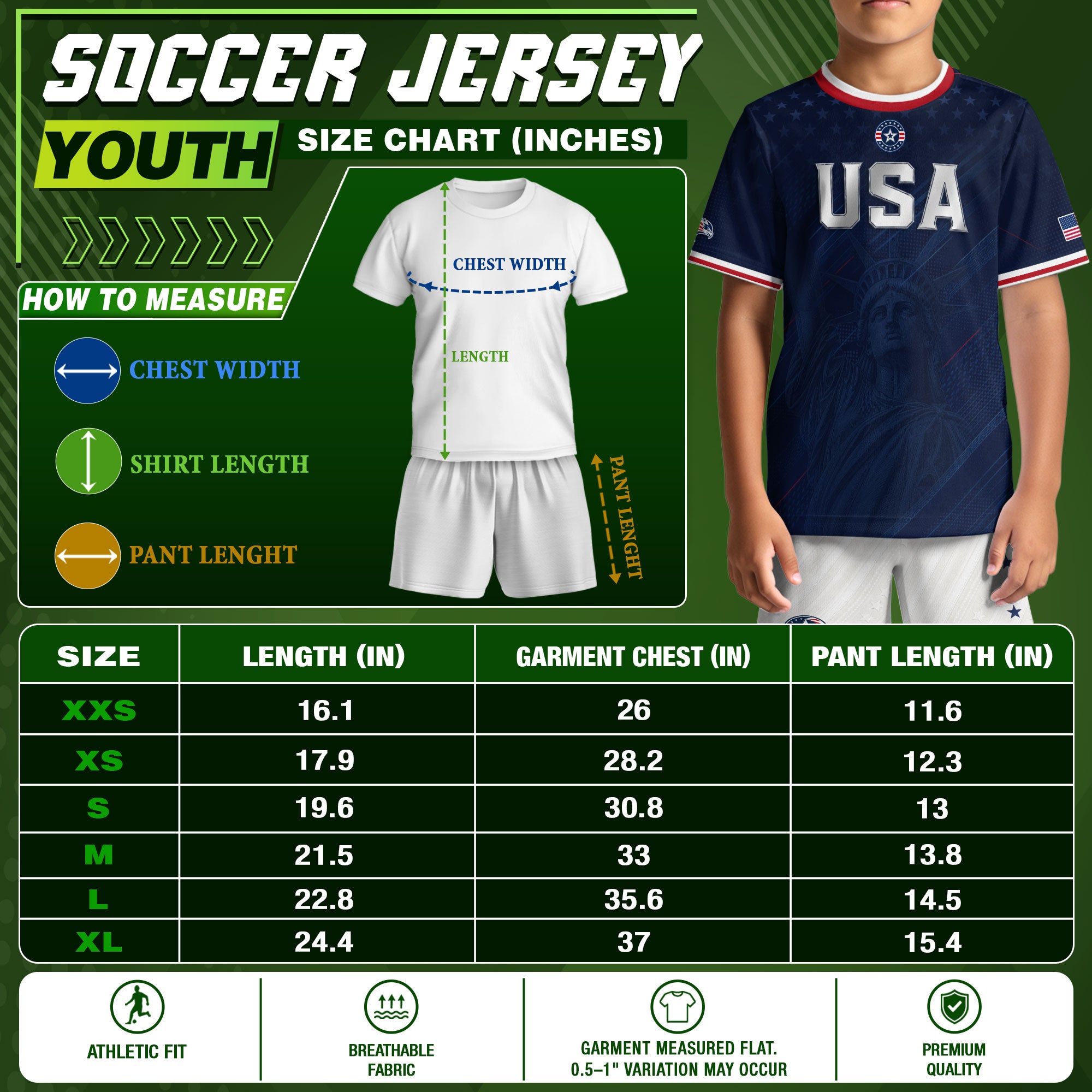 USA Kids Soccer Jersey Set Navy Blue Eagle Shield Youth Football Kit