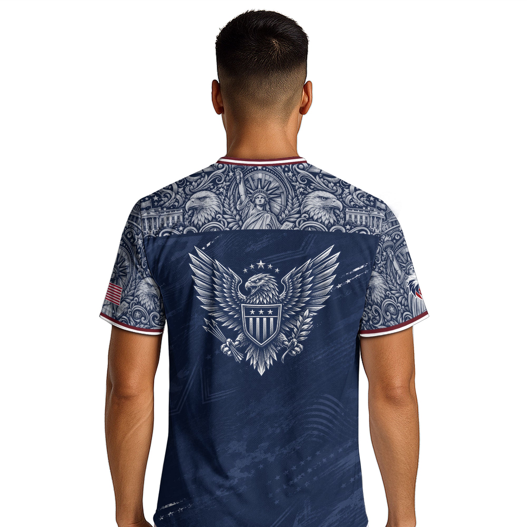 Patriotic Landmark Print USA Soccer Jersey Adult Navy United States Fan Shirt Men